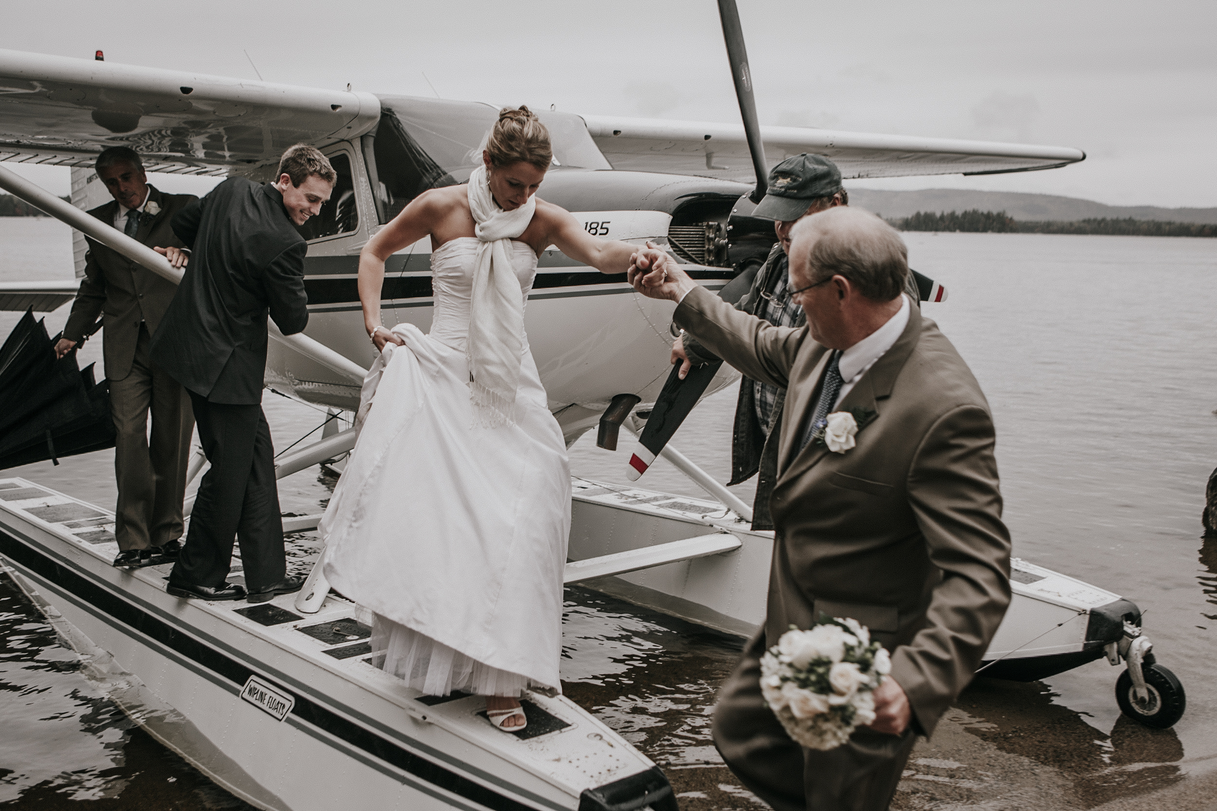 Bride arrives to her wedding by float plane, NEOC