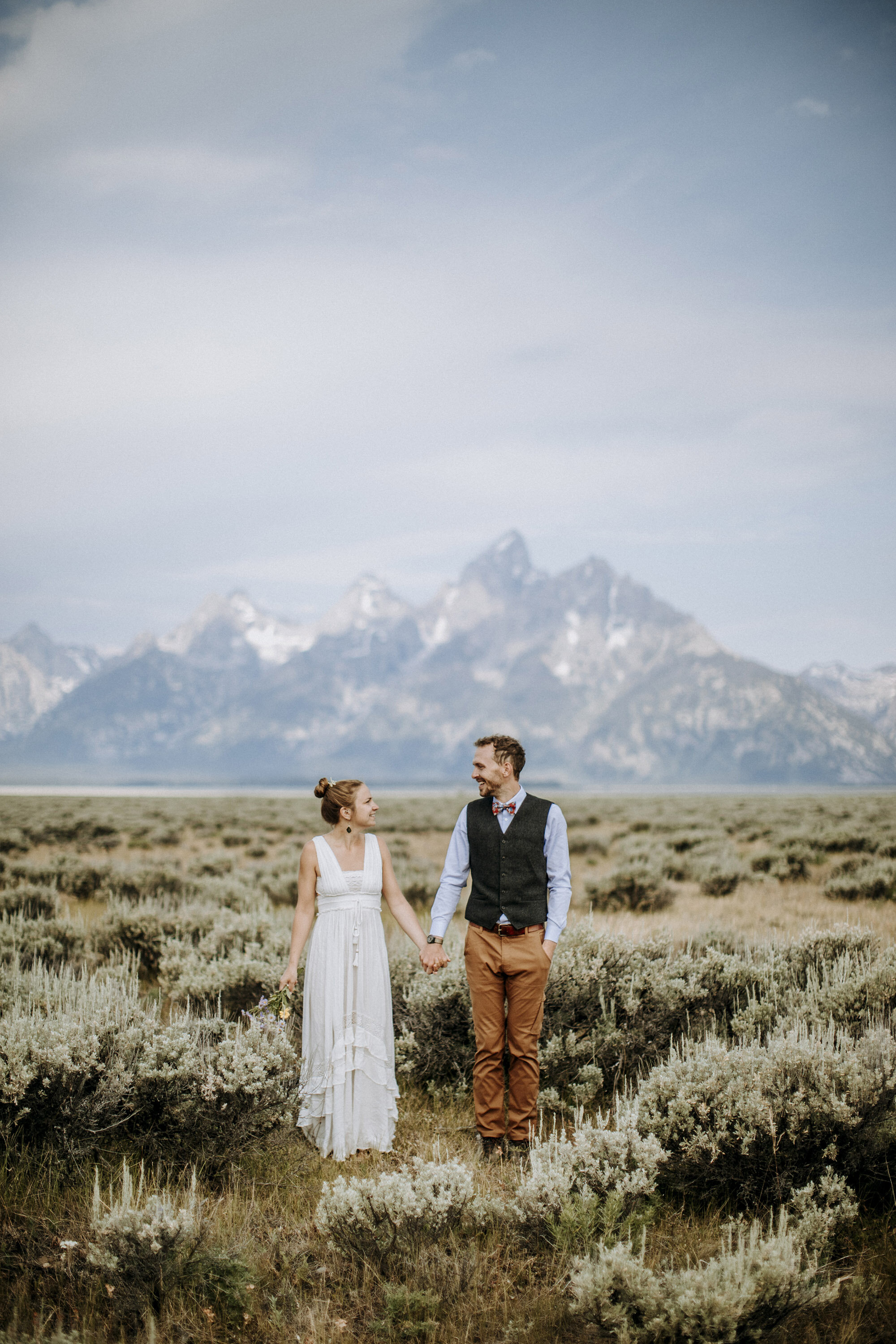 Liz and Collin in the Jackson Hole Valley, the Grand Teton in the distance. 