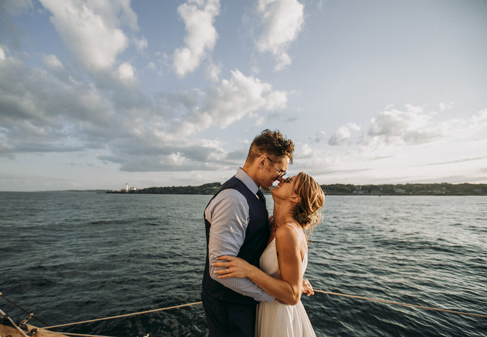  Marry Ellen and Joe chose to have a small wedding with a few of their closest friends and family in Portland, Maine. Their ceremony was on and island off the coast and they celebrated with a sunset schooner ride around Casco Bay.  