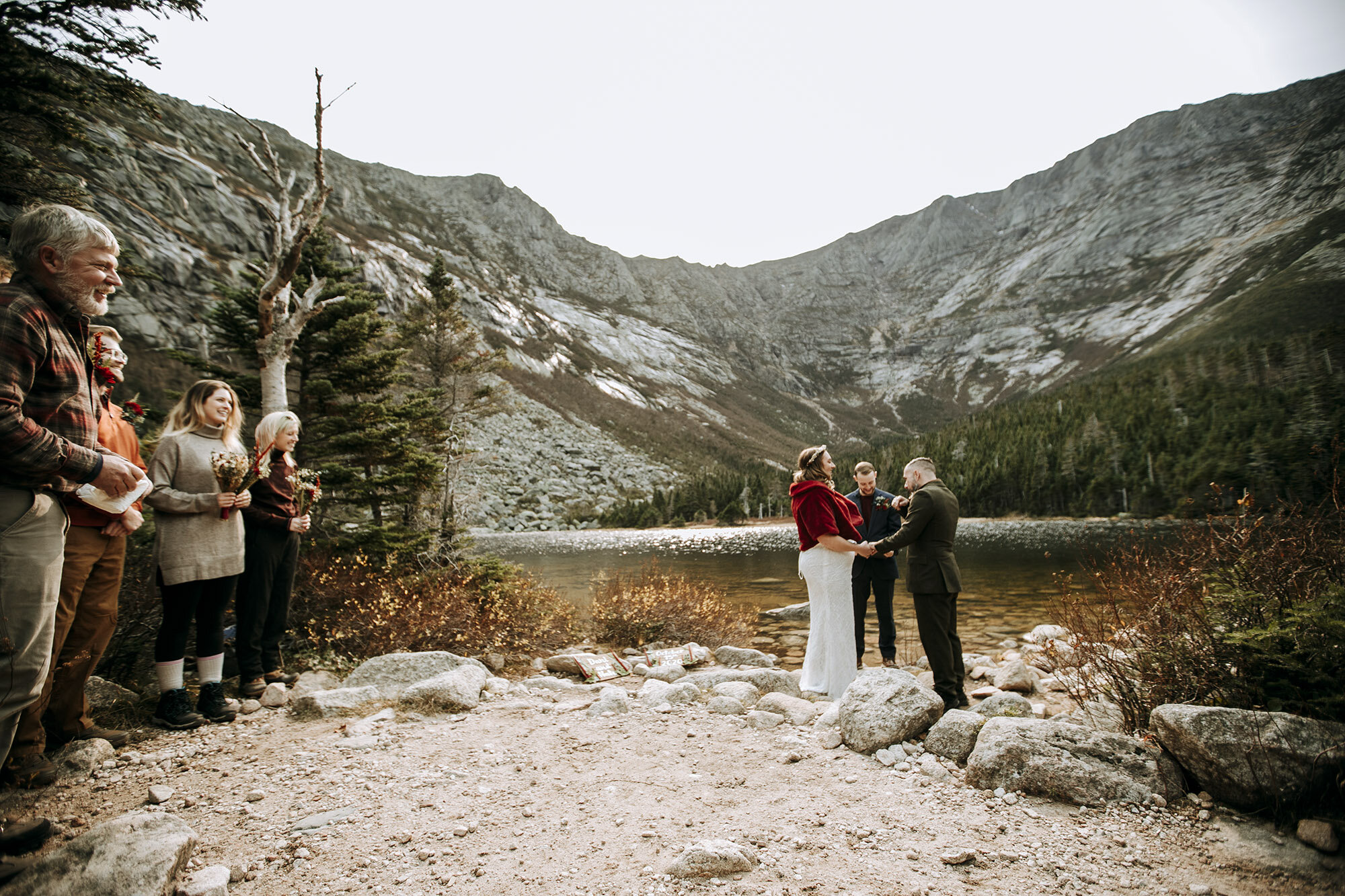 Dani and Nate chose to skip the large wedding and ended up hiking into Chimney Pond with very close family and friends.  