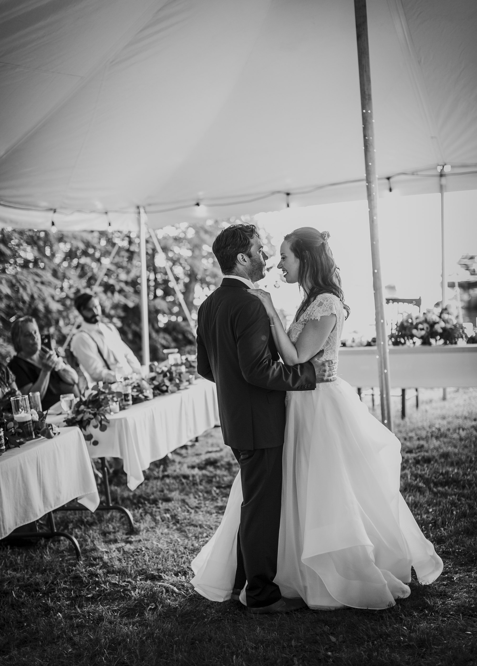  Tom and Victoria chose to have a small wedding at their family’s lakeside cabin in central Maine after they realized their large wedding wasn’t going to work out.  