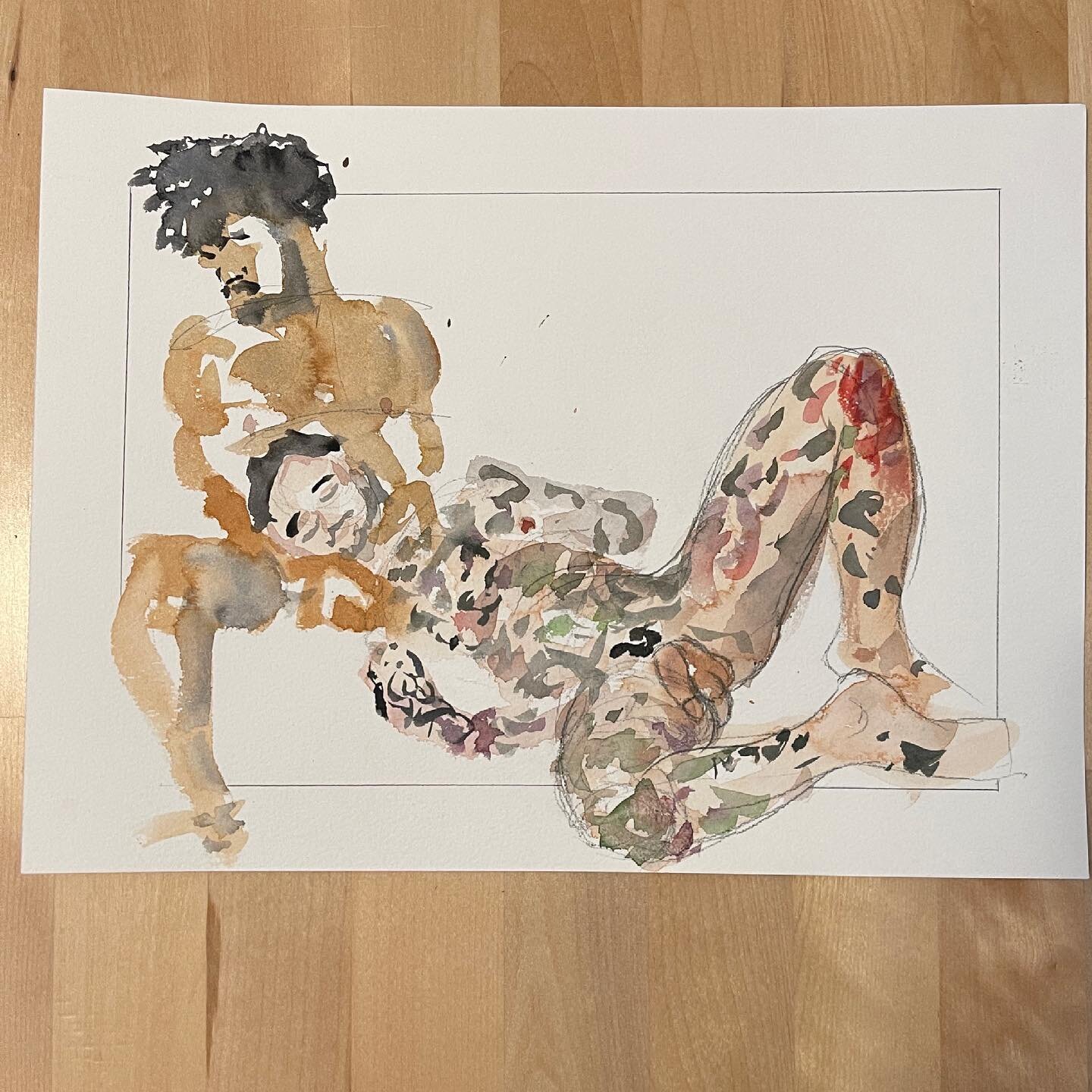 This piece wasn&rsquo;t really sure what medium it wanted to be, so it picked a few. Thanks for the poses @brownbodyart and @moosehayat ! Thanks @doableguys and to @quizzicalkeith for guest hosting! 

#figuredrawing #watercolor #figurativeart #queera