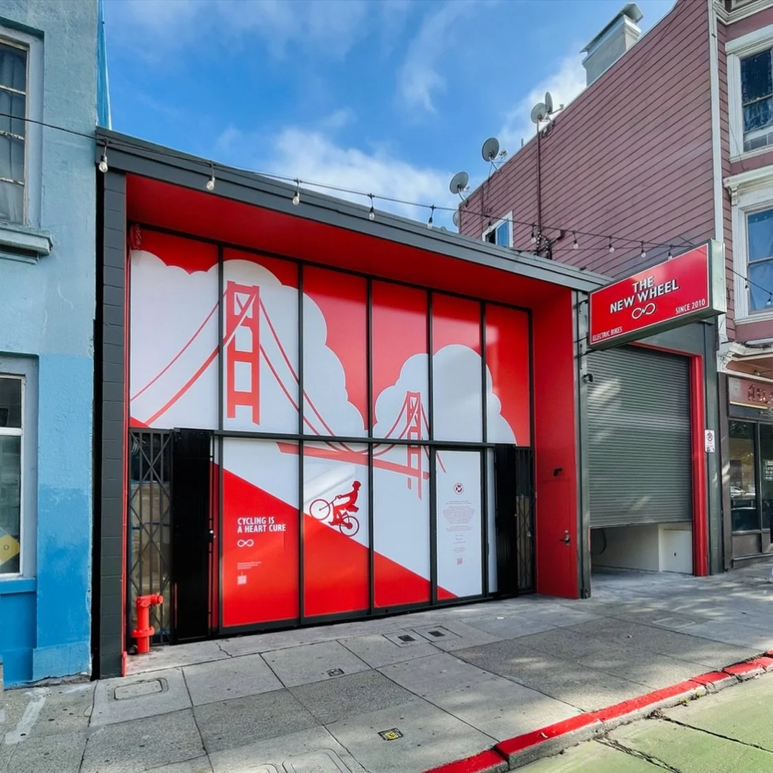 Excited to see one of the illustrations I did for The New Wheel is being used as a temporary mural while their new location on Valencia Street is under construction!

The New Wheel is a local electric bike shop. As part of a rebranding effort and sto