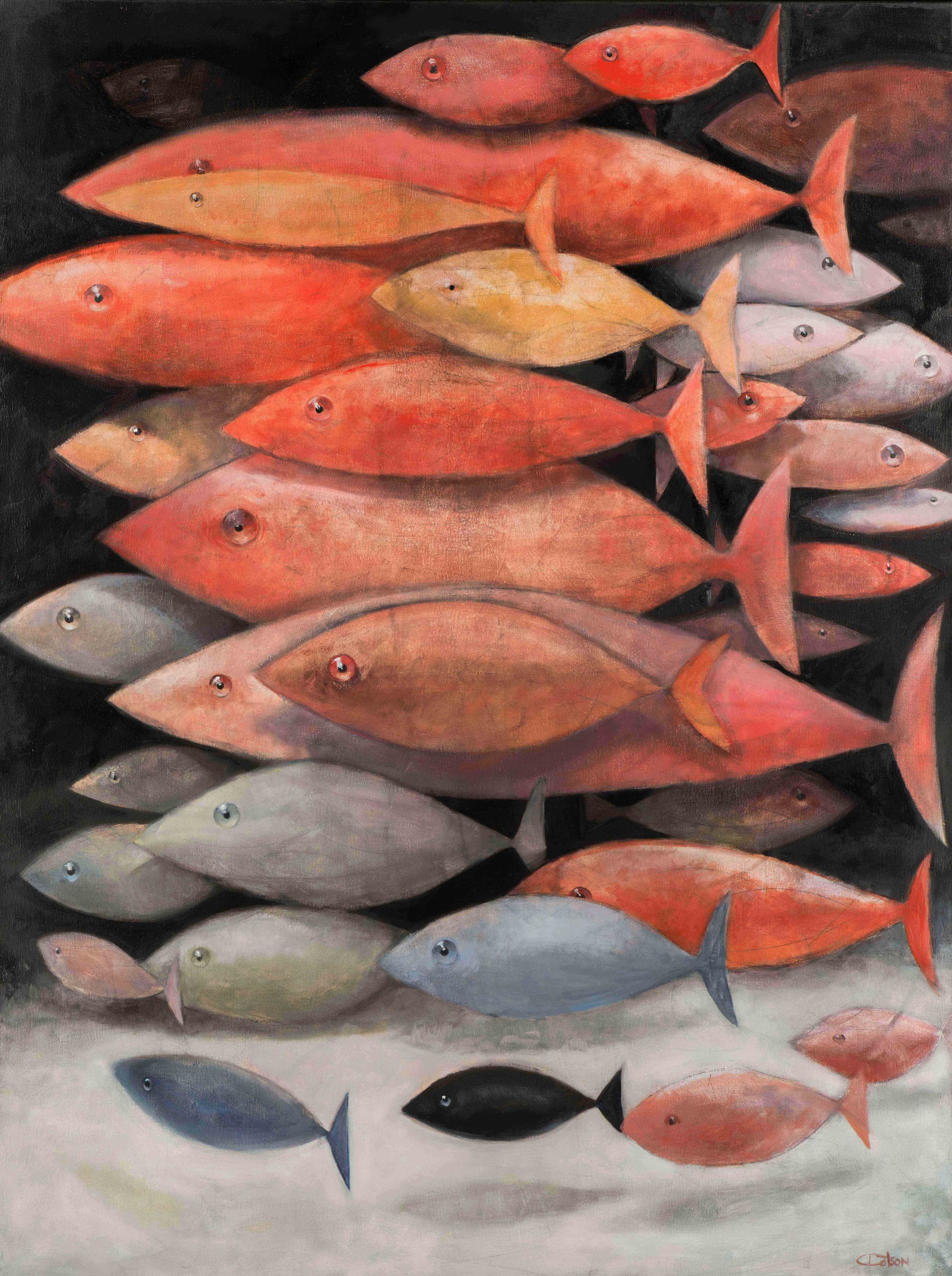 A school of mostly red fish  -  prints available