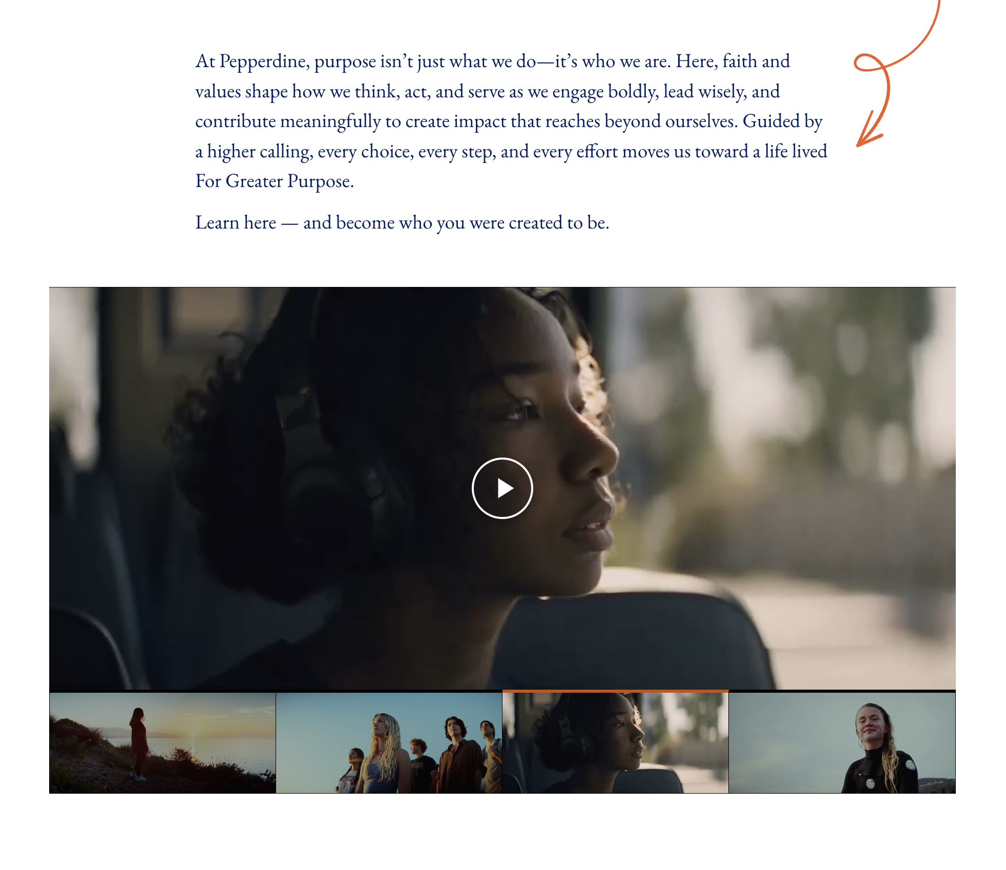 Preview of a text block and video block on the campaign website.