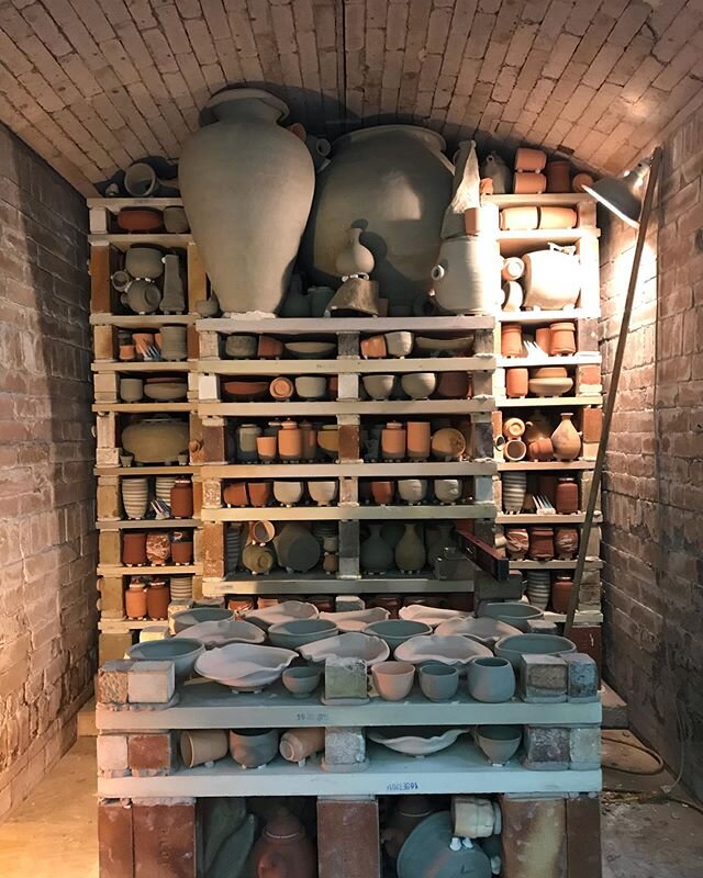 Loading the front chamber of the Johanna Kiln with the St.Johns Pottery #csbsju