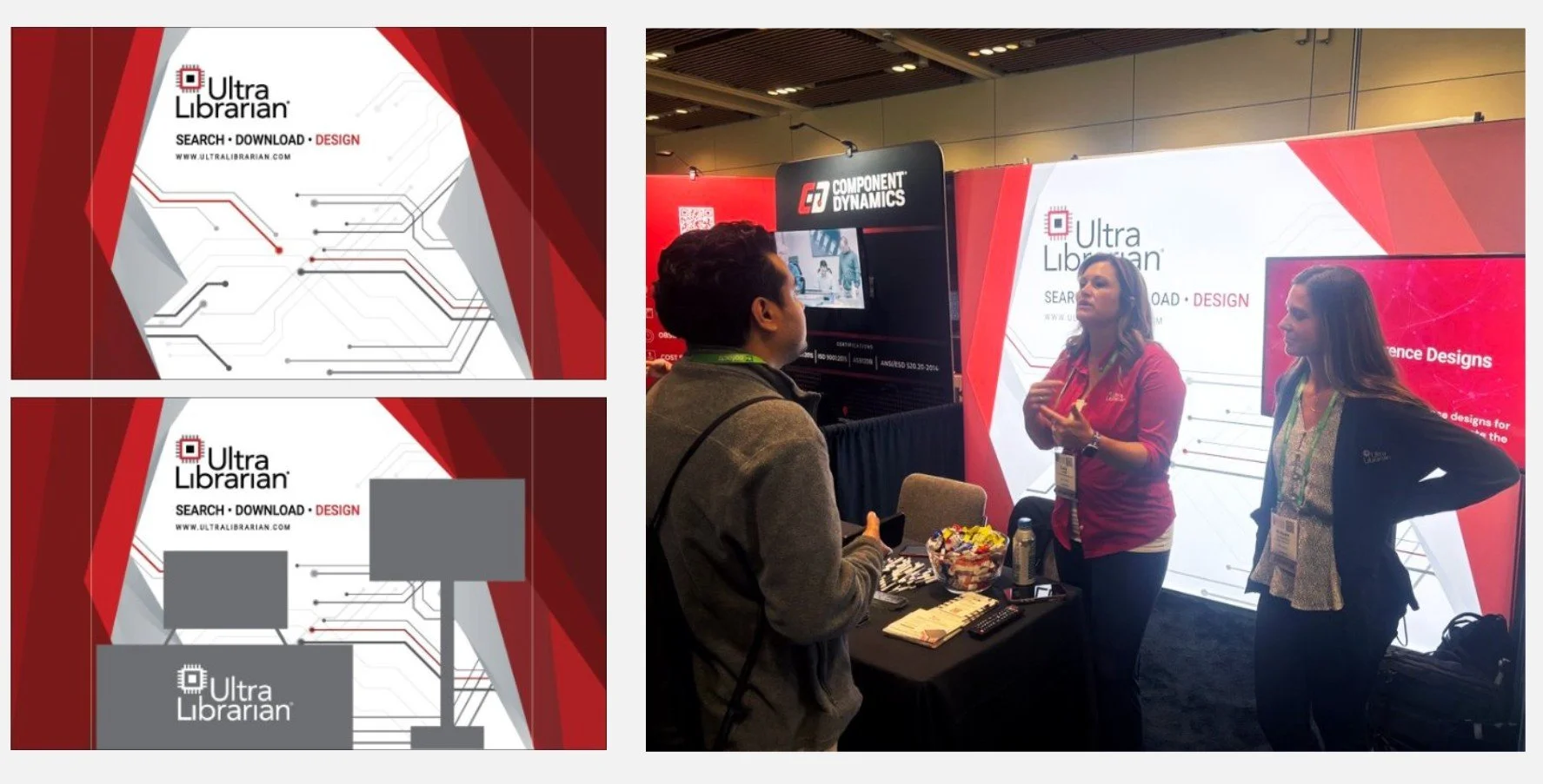 red and white backdrop at a tech tradeshow event