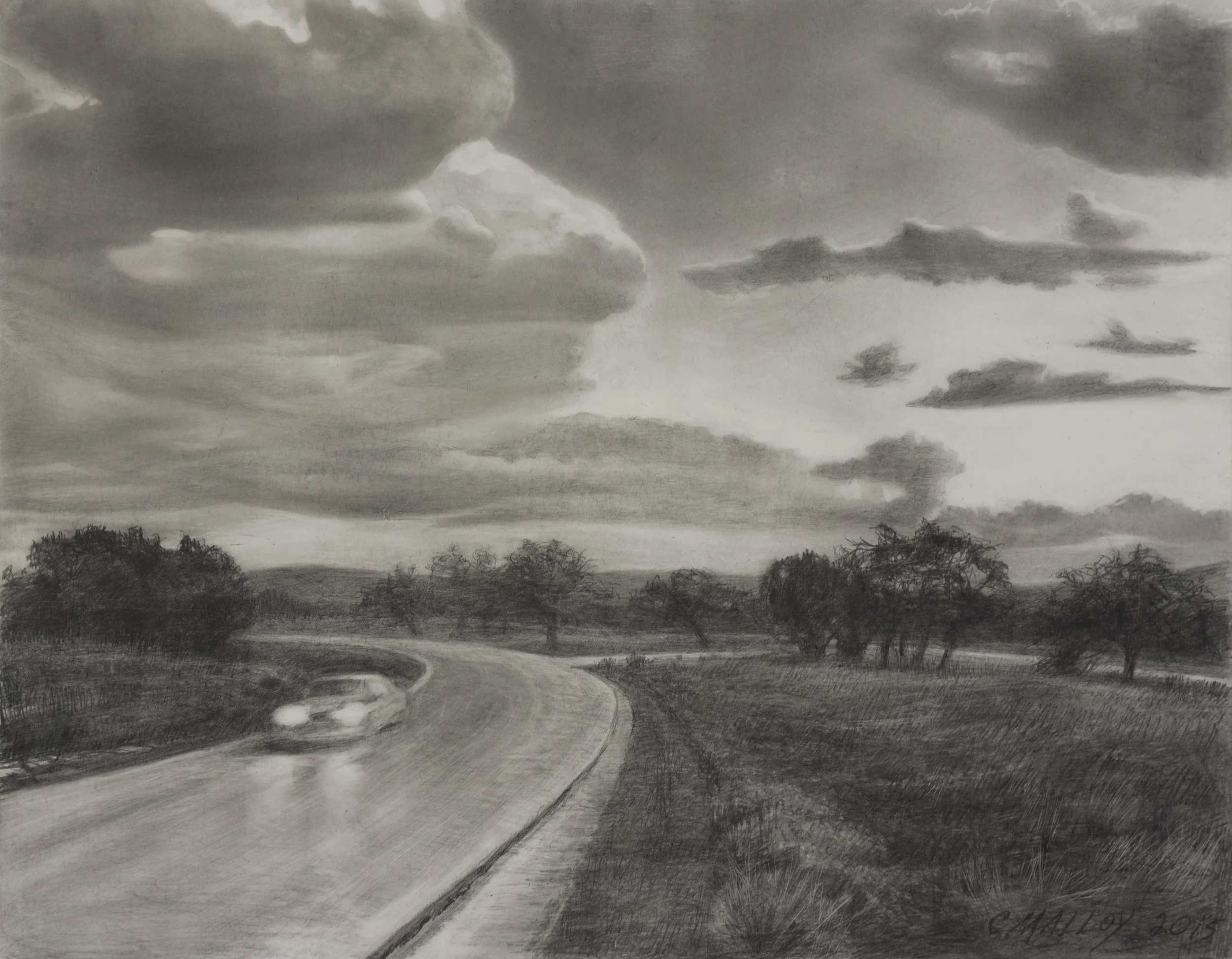 Mobile Landscape Study 2. Graphite on claybord 11" x 14" 2015
