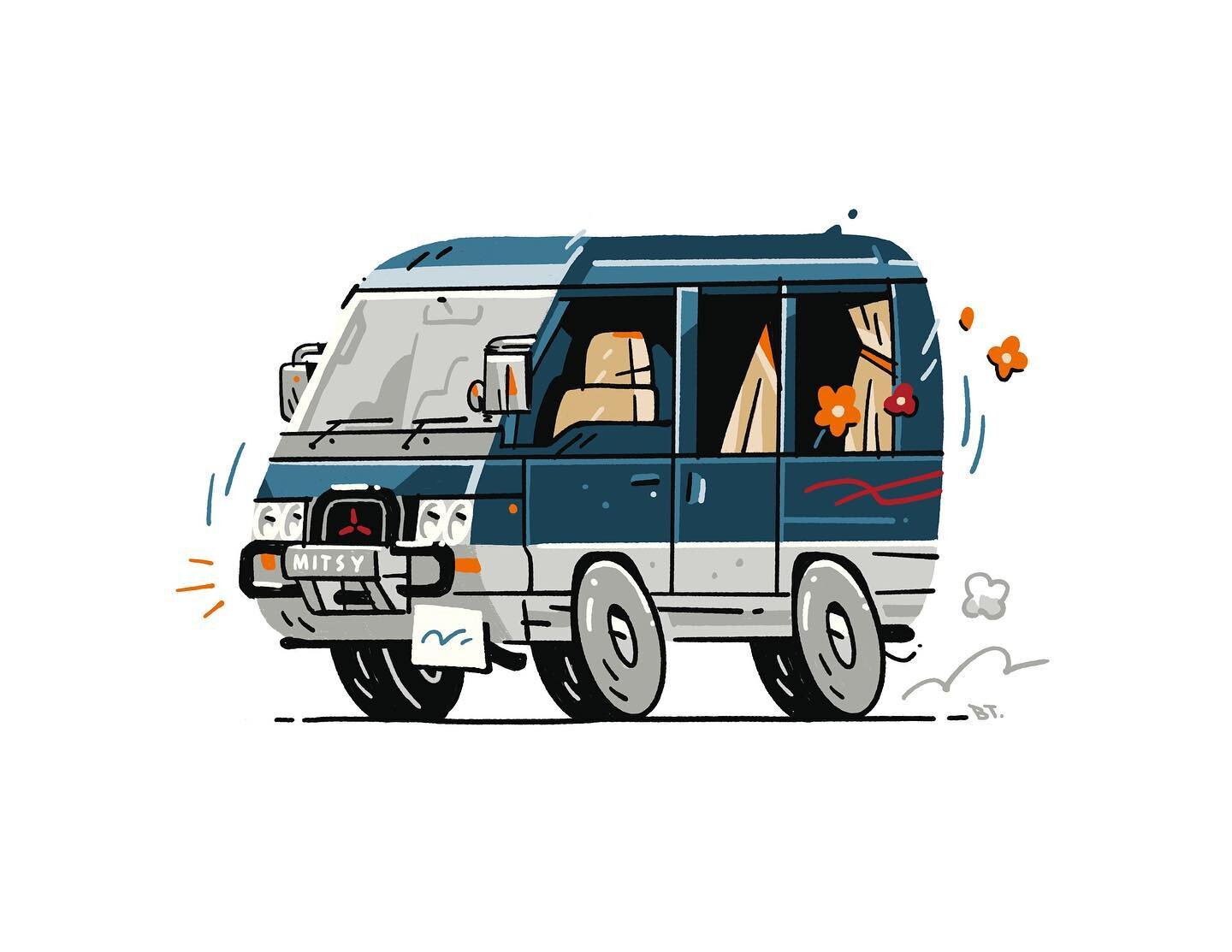 I've always enjoyed drawing cars since I was a kid. I don't really care or know much about makes or models, I just like drawing them.

I drew this as a gift for our neighbour at our old building who owned a Delica, lovingly named Mitsy. This van was 