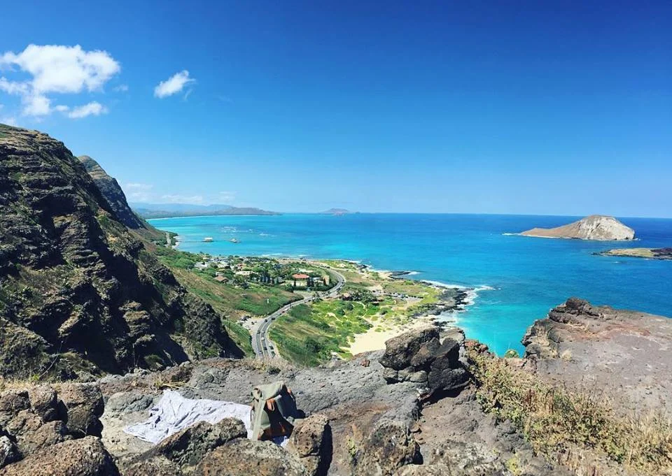 My own personal picnic on the top of a mountain on Oahu, Hawaii.