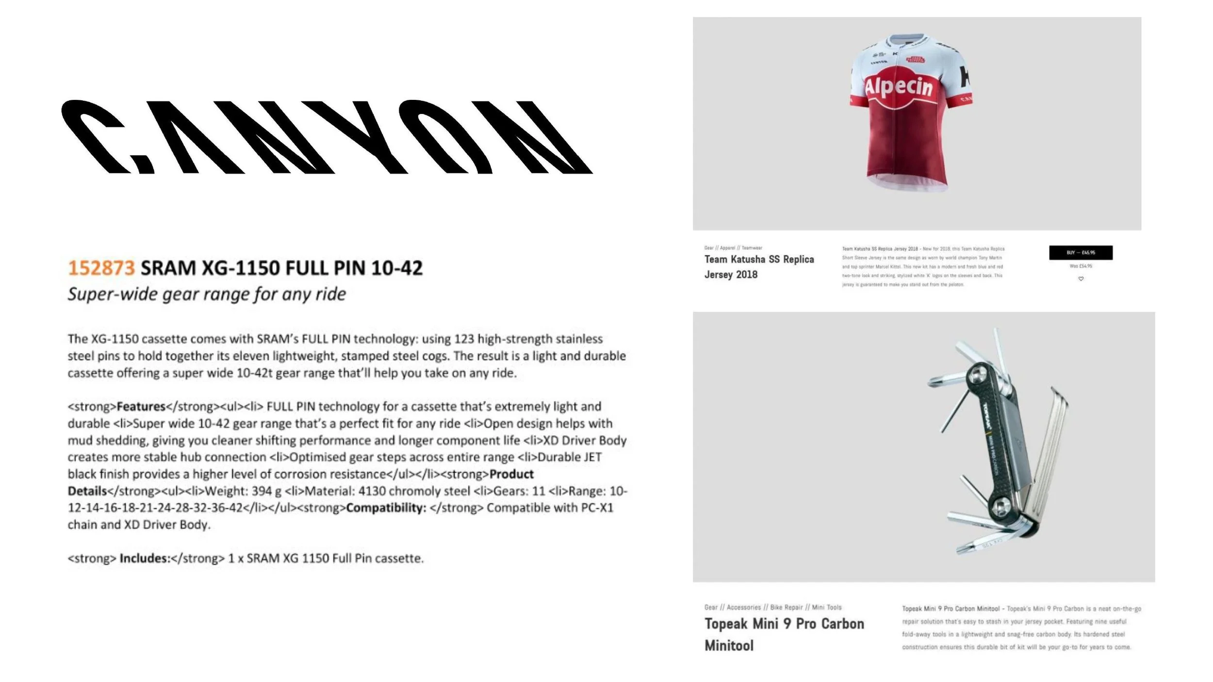Product descriptions for Canyon Bicycles