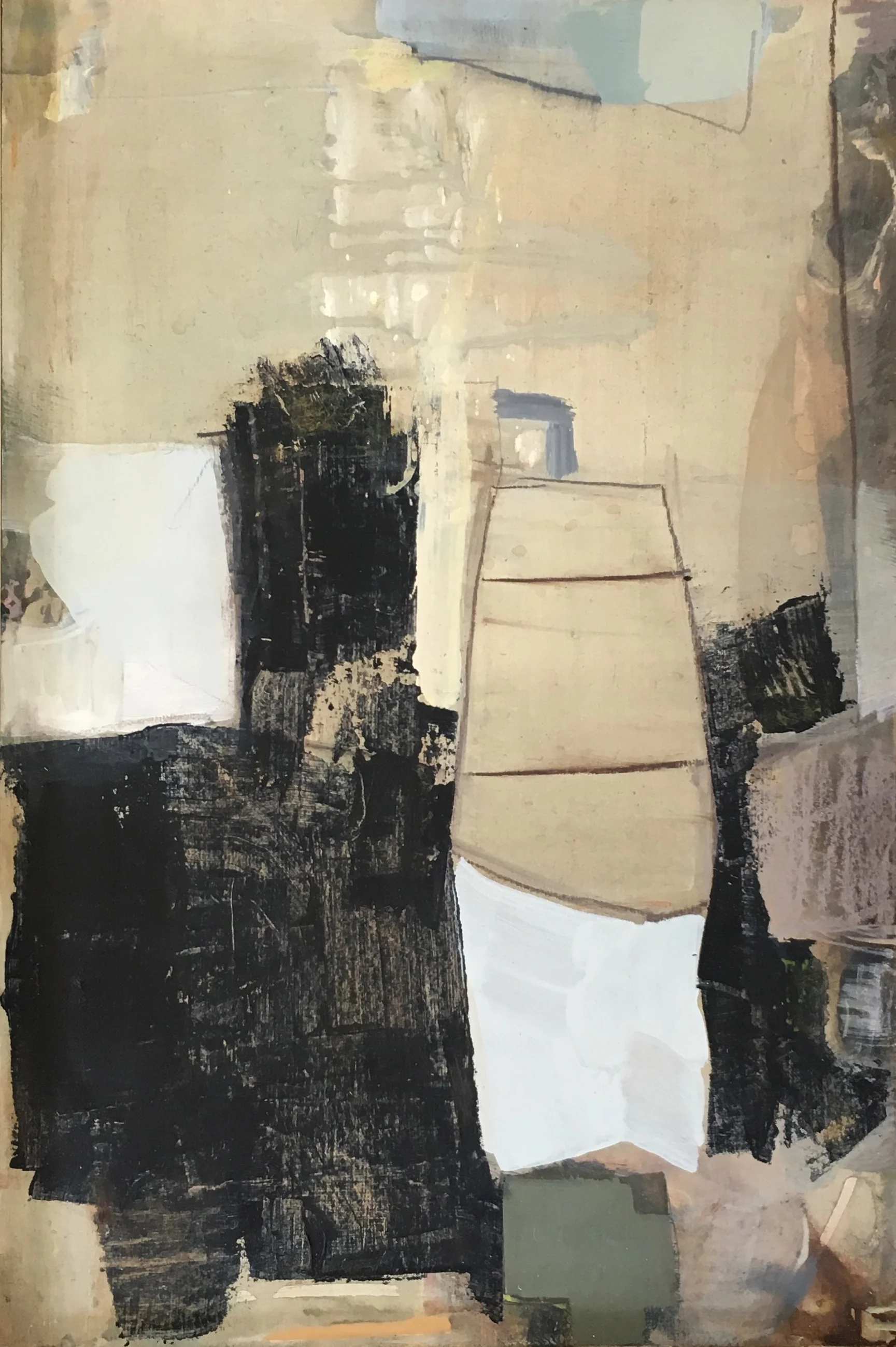 Untitled (smaller vertical painting with green shape at the bottom) - 2016
