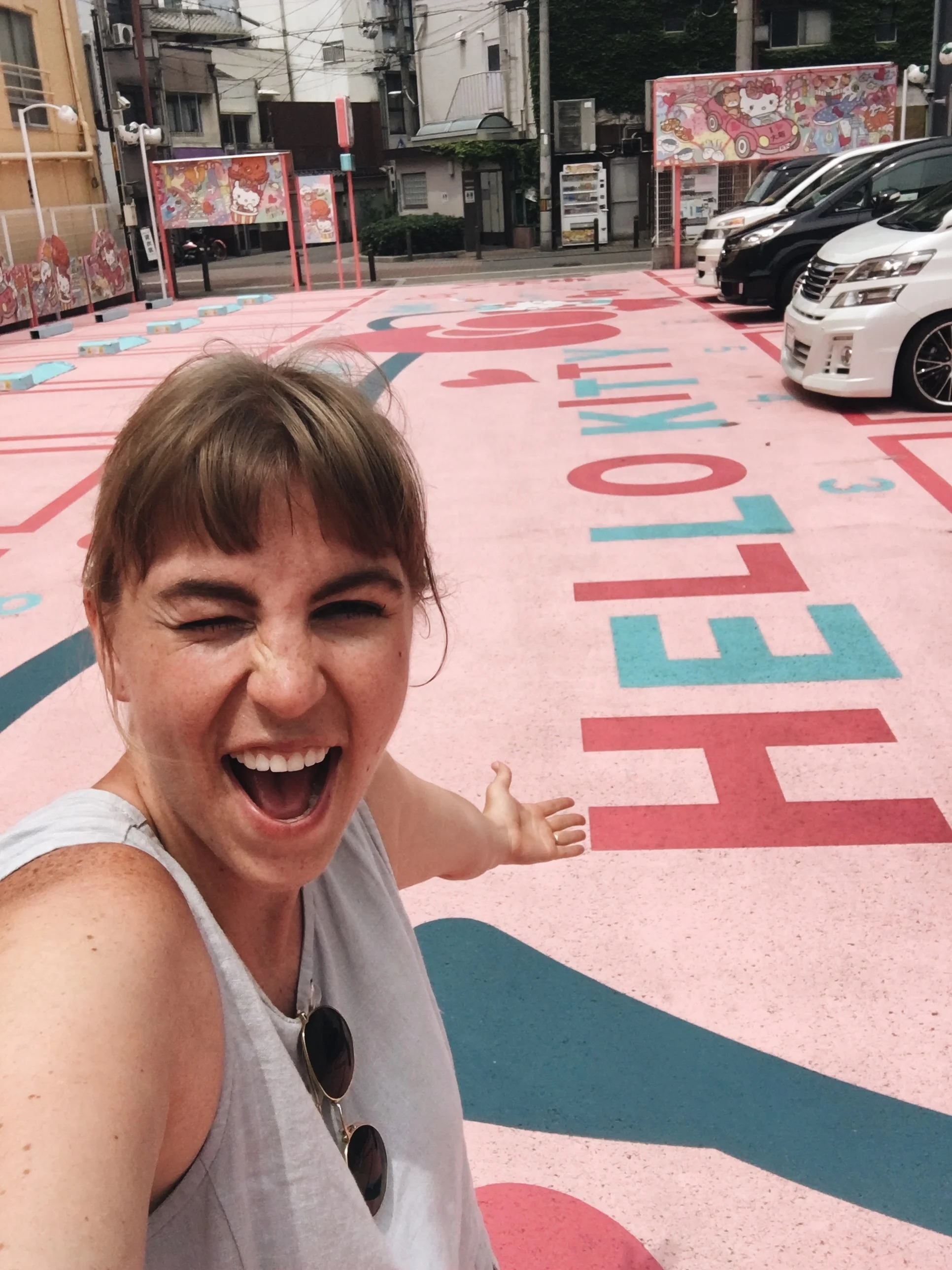 Hello Kitty Parking lot near Tsutentaku Tower