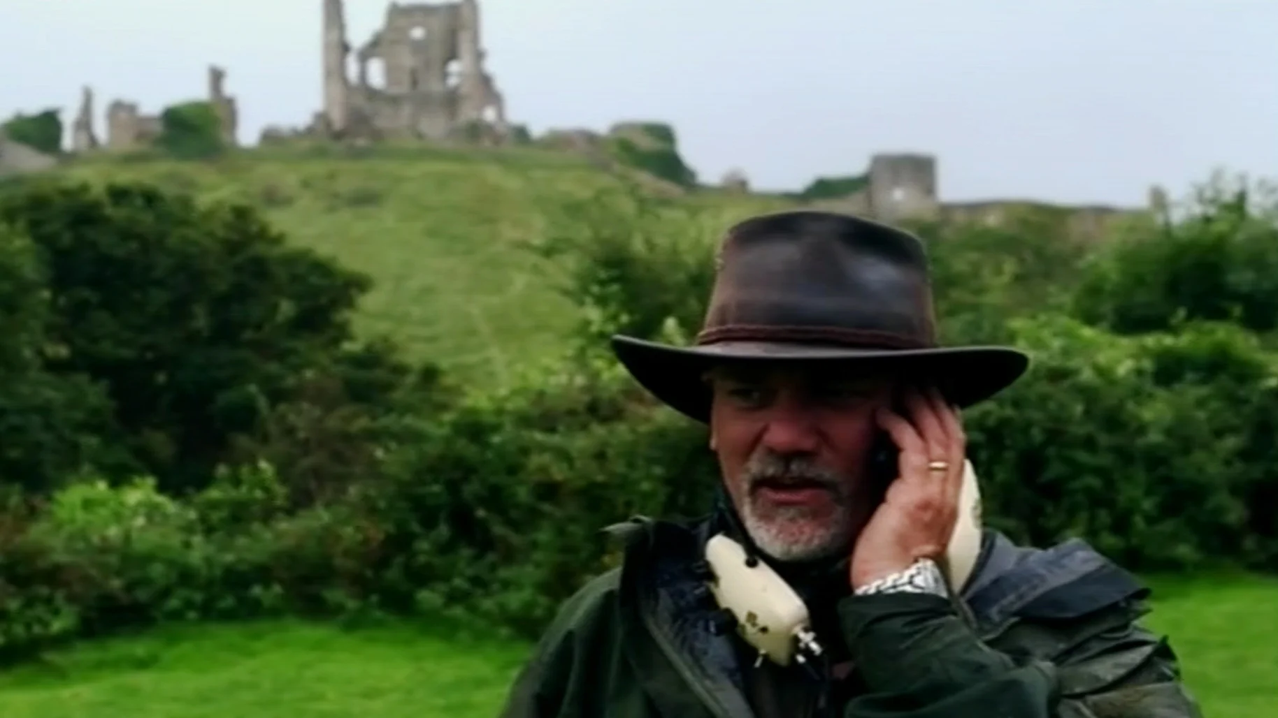 Gary phones for back-up at the hoard site at Corfe Castle