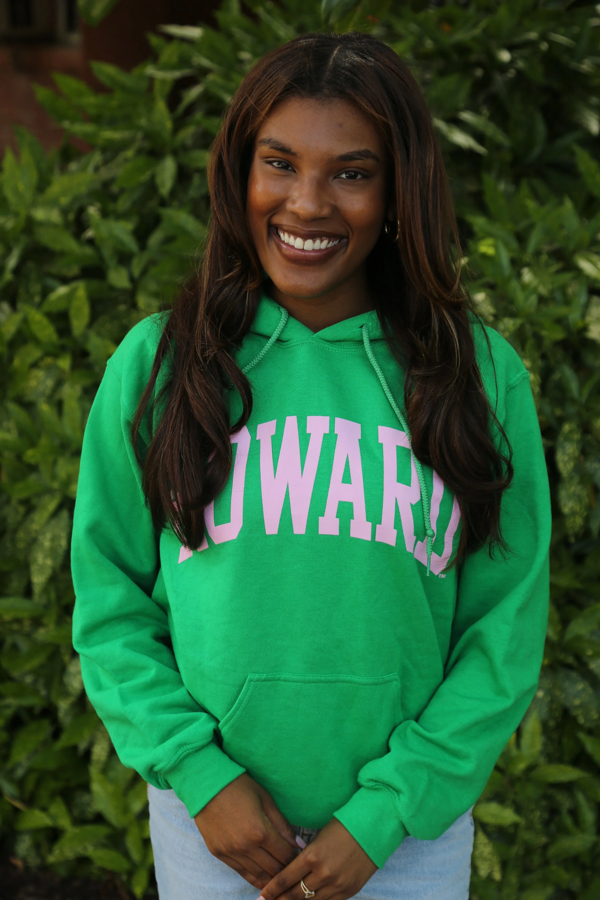 DISCONTINUED. Green Hoody w/Pink Arched Howard
