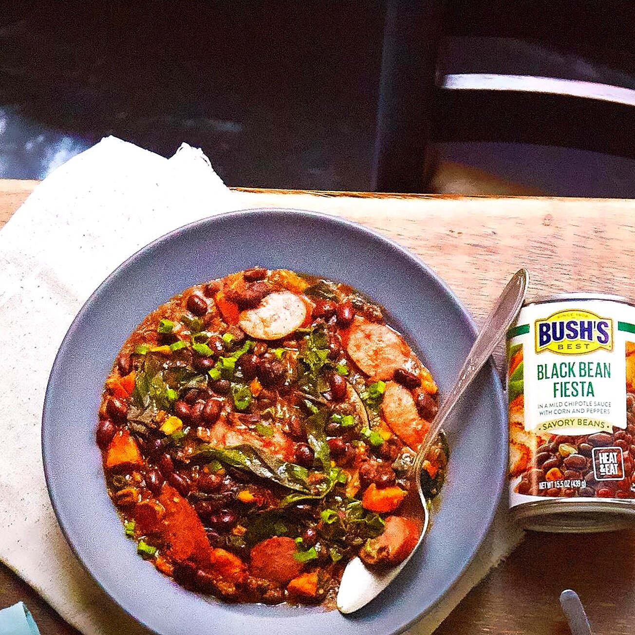 One can of black bean fiesta gives this stew complexity (but keeps your shopping list short). Recipe below.