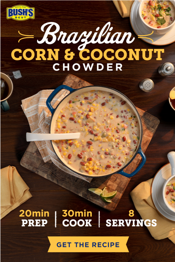This Brazilian Corn &amp; Coconut Chowder is the perfect soup for staying in. Try making a big batch to freeze—it’s even better the next day.