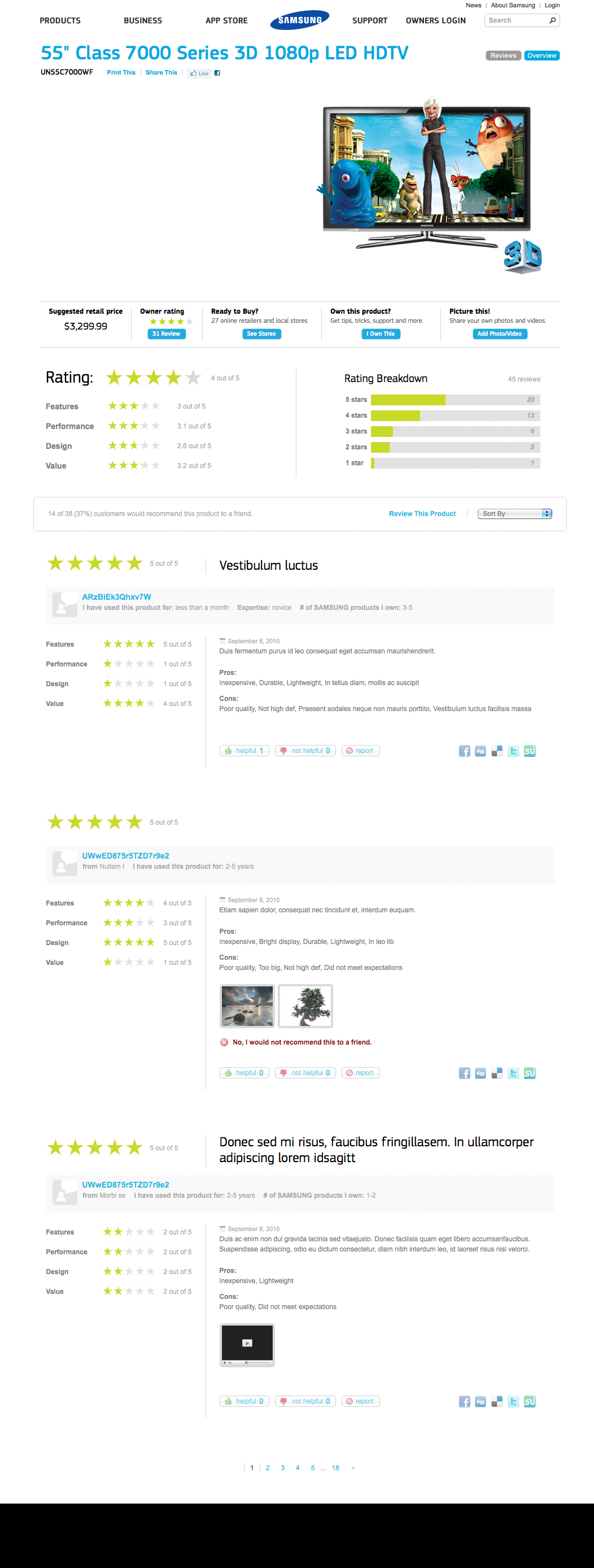 Samsung's redesigned ratings and reviews display (completed in 2010)