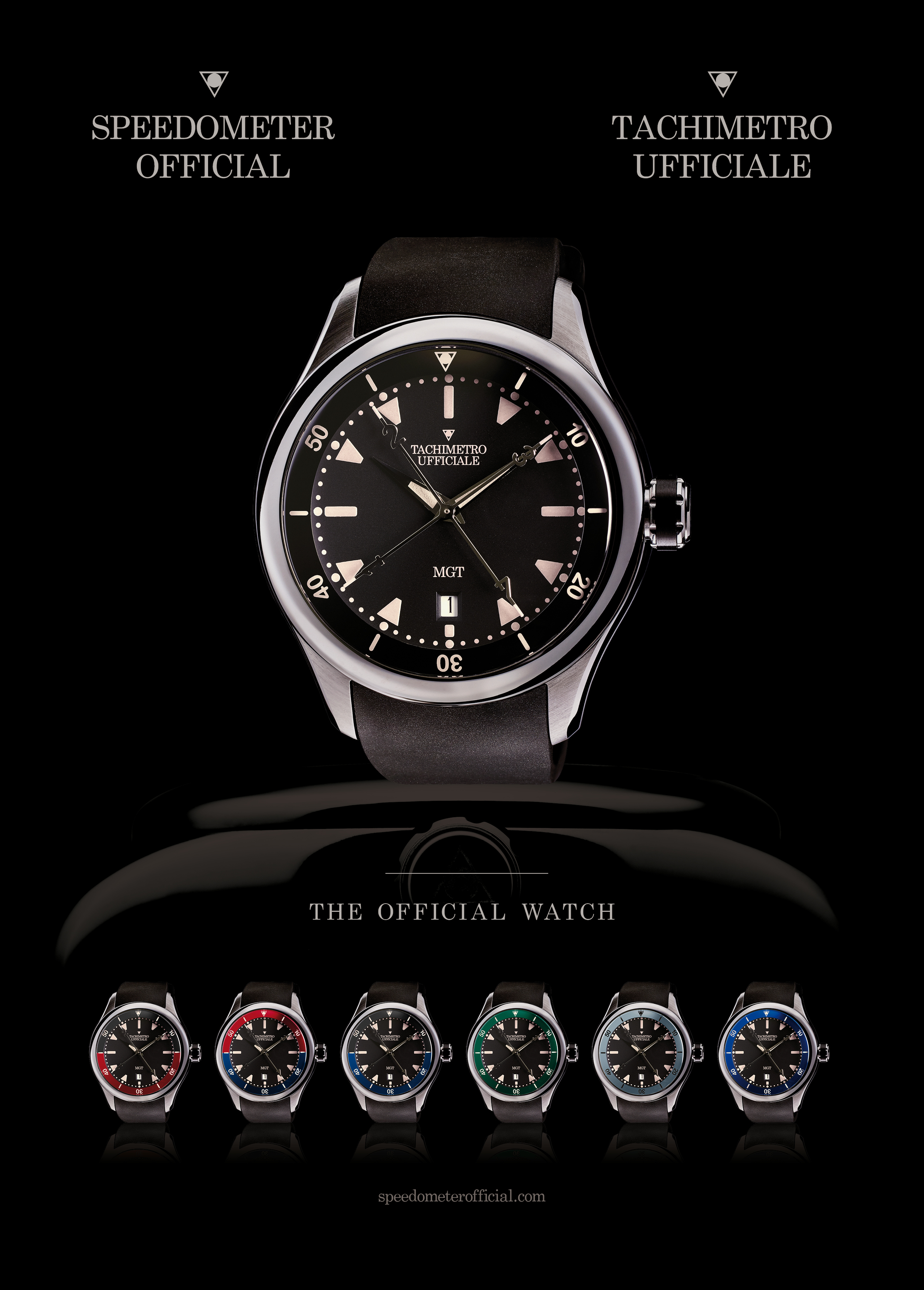 Tachimetro Ufficiale watch, iconic design and a crossed seconds hand.