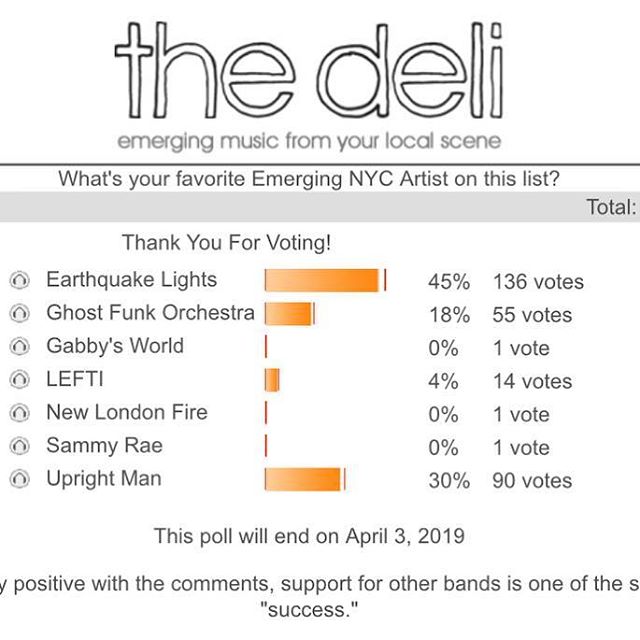 Mad love to all the nominees for this month&rsquo;s @thedelimag emerging NYC artist of the month! Pero like, vote for Upright Man tho! Sorry @earthquakelights y&rsquo;all sound great, but we comin for ya crown bouyyyeeeee!!!