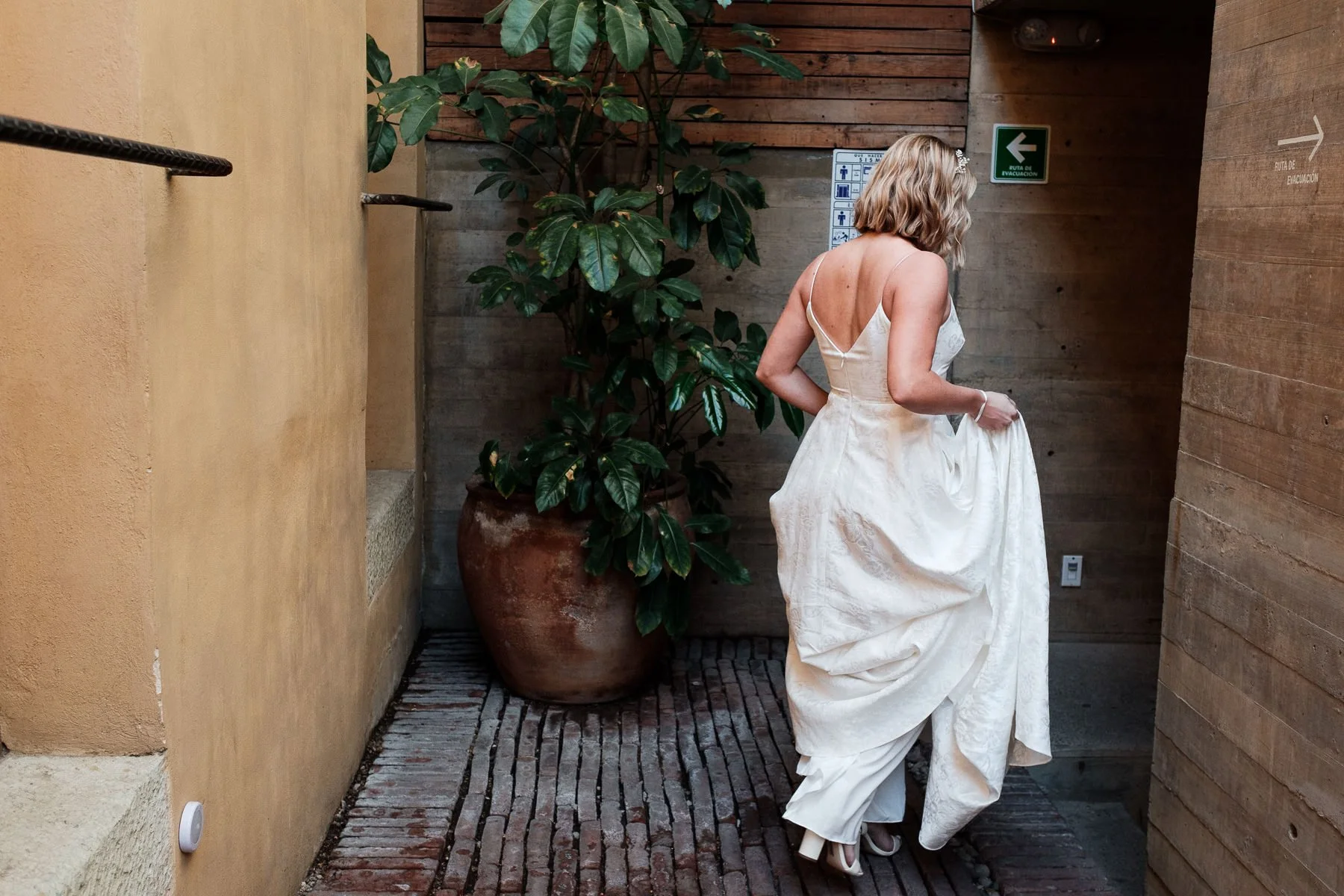 The bride leaving Hotel Escondido Oaxaca to start the wedding ceremony journey.