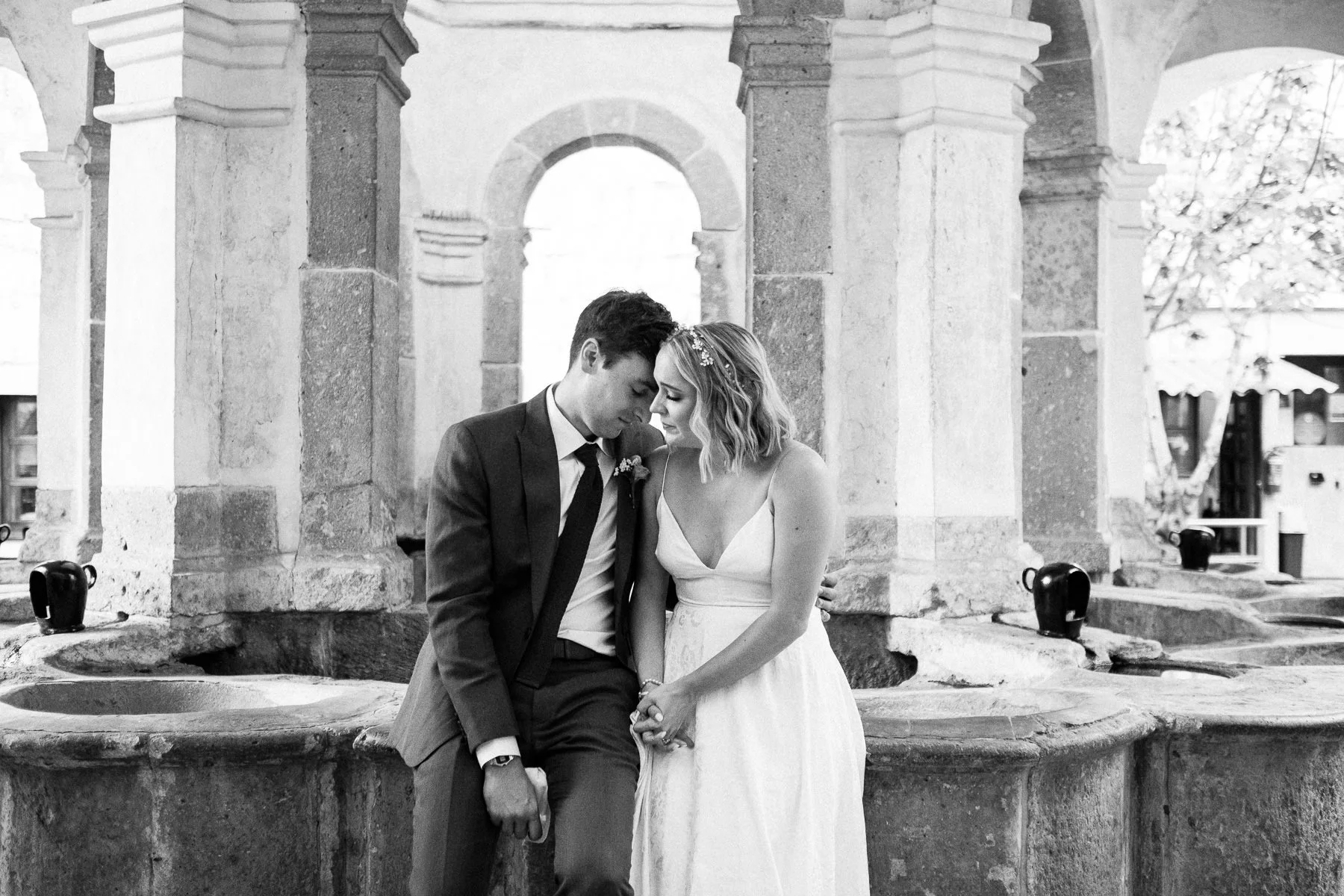 An intimate, emotional moment between the couple immediately after their ceremony in Oaxaca.
