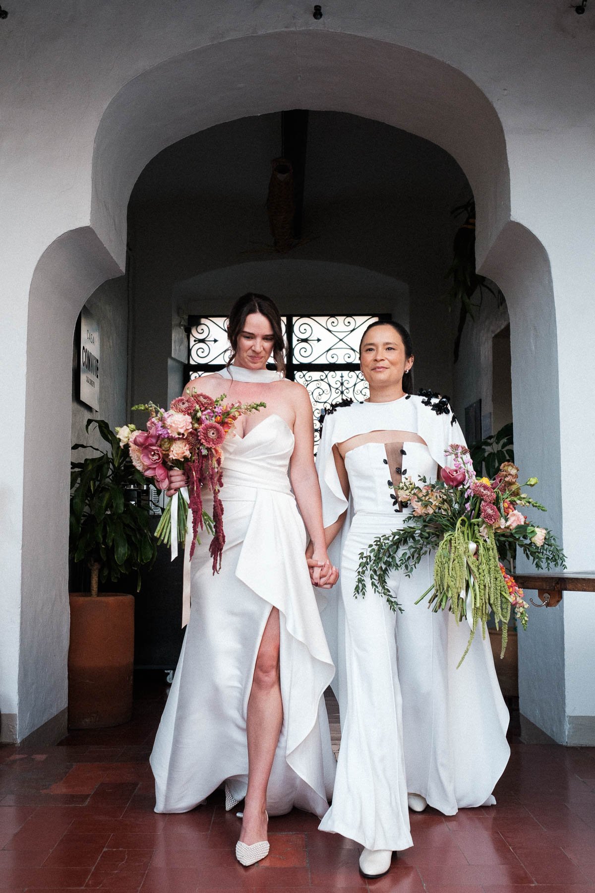 Emotional and beautiful entrance of the brides into their ceremony at Casa Convite, an inclusive and stunning venue in Oaxaca.