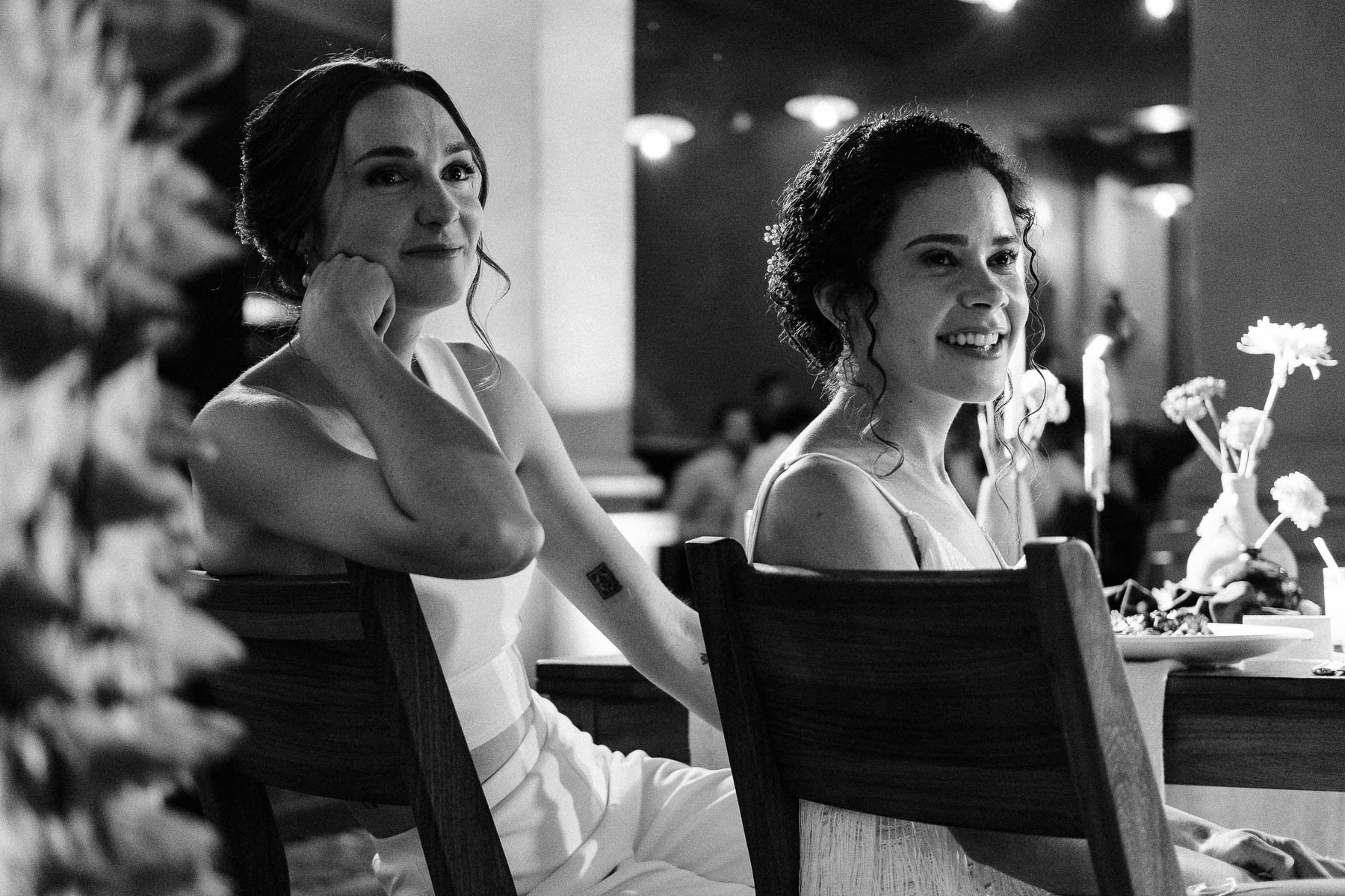 The brides visibly moved during the wedding speeches.