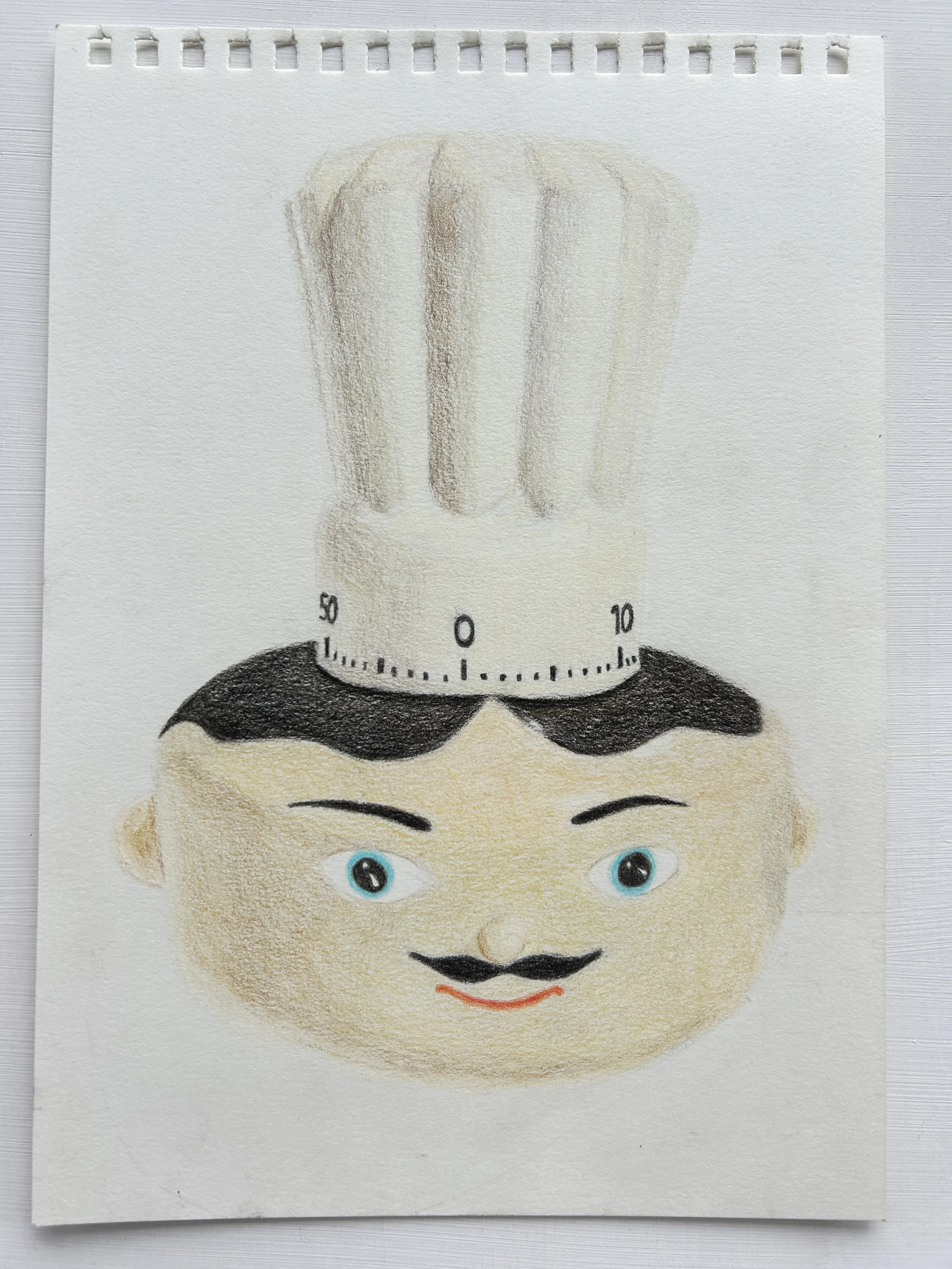 little chef, colored pencil on paper, 6 x 8.5 in, 2024.
