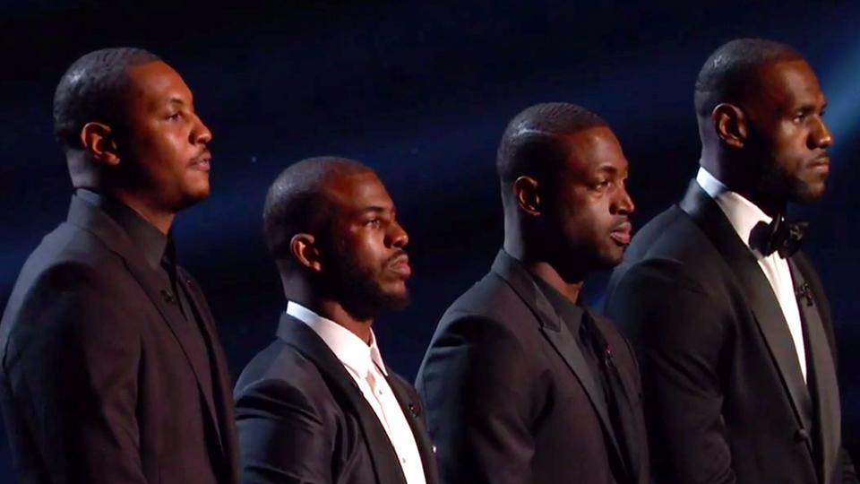 Carmelo Anthony, Chris Paul, Dwyane Wade and LeBron James at the 2016 ESPY's.