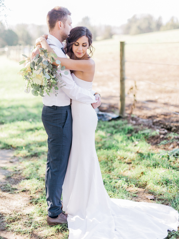 Bride and Groom Photos | Bella Wedding Dress by Sarah Janks | Rustic Winter Wedding | Lynchburg, Virginia Film Photographer | kelseyandnate.com