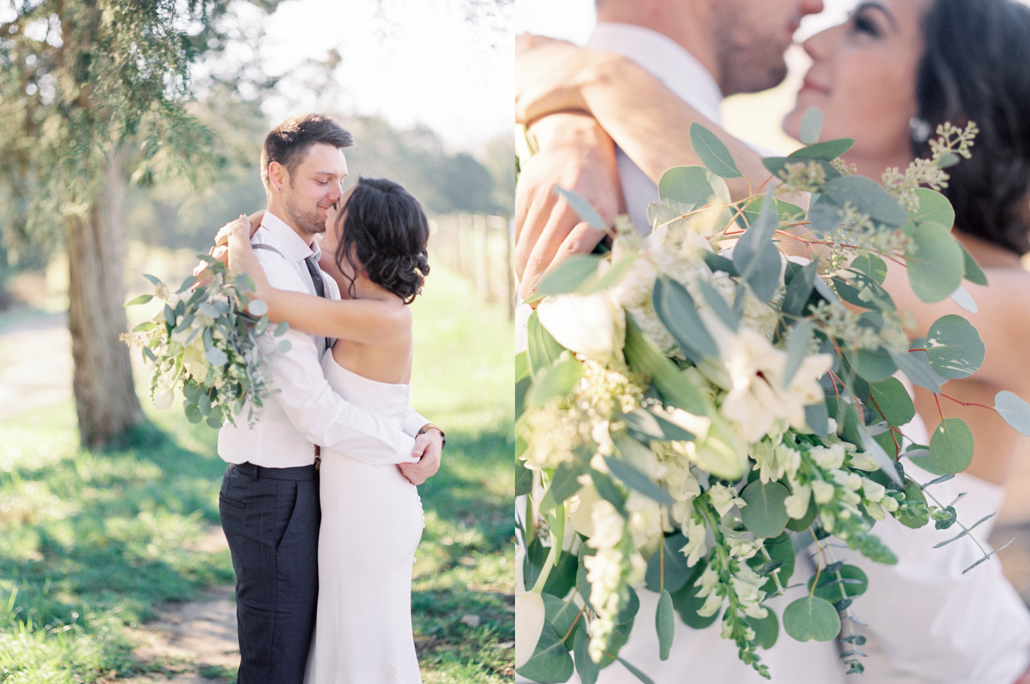 Bride and Groom Photos | Bella Wedding Dress by Sarah Janks | Rustic Winter Wedding | Lynchburg, Virginia Film Photographer | kelseyandnate.com