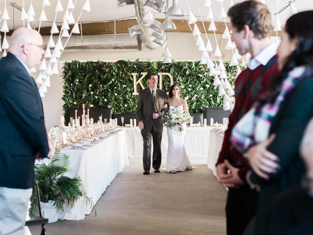 DIY Paper Cup Wall | Warehouse Venue Downtown, The Glass House | Bella Wedding Dress by Sarah Janks | Rustic Winter Wedding | Lynchburg, Virginia Film Photographer | kelseyandnate.com