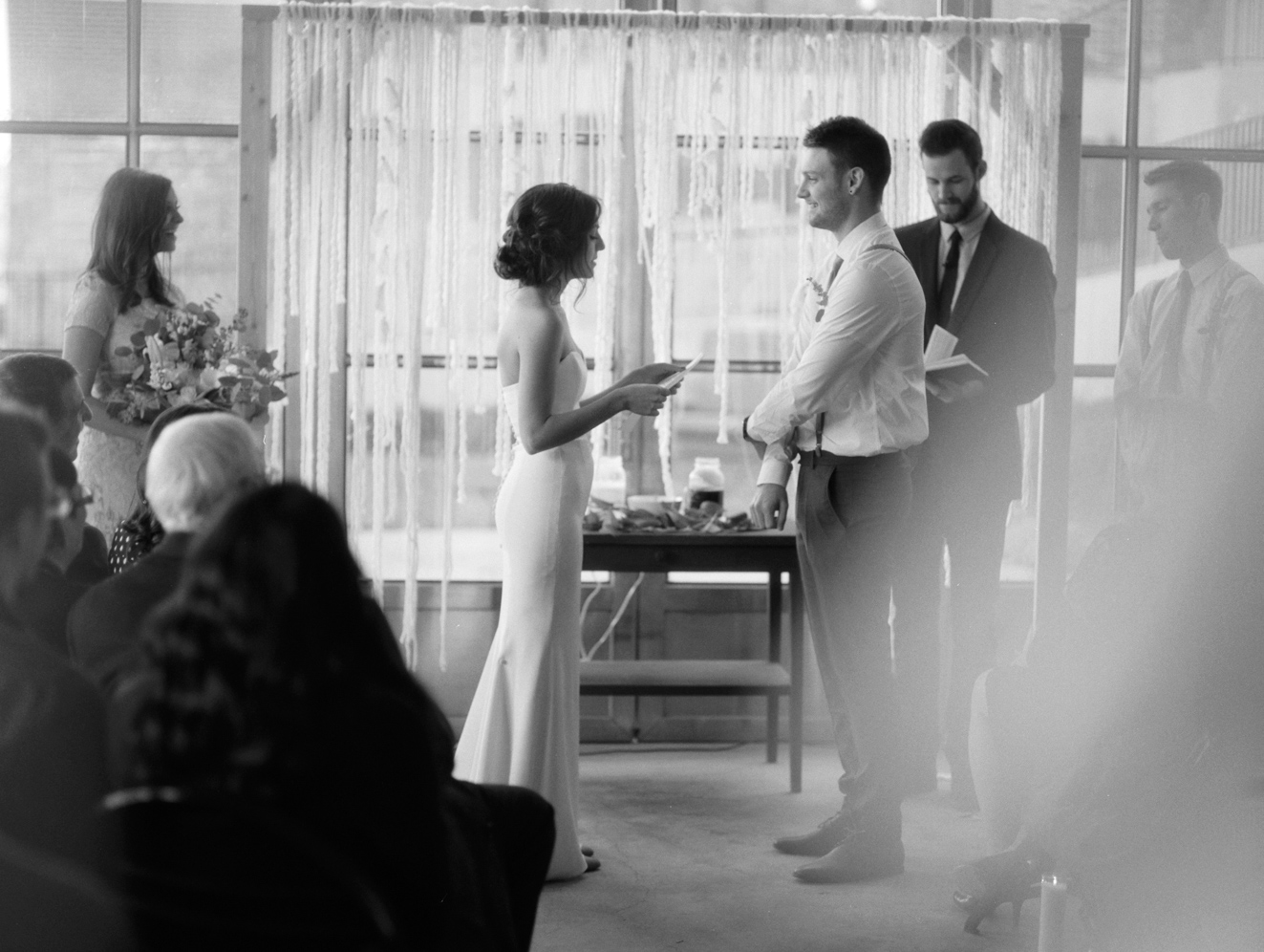 Warehouse Venue Downtown, The Glass House | Bella Wedding Dress by Sarah Janks | Rustic Winter Wedding | Lynchburg, Virginia Film Photographer | kelseyandnate.com