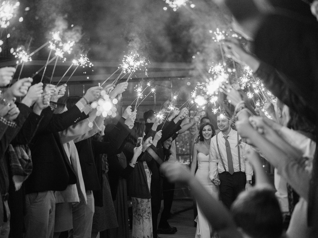 Sparkler Exit | Warehouse Venue Downtown, The Glass House | Rustic Winter Wedding | Lynchburg, Virginia Film Photographer | kelseyandnate.com