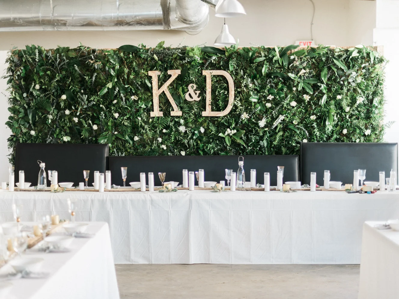DIY Flower Wall Reception | Warehouse Venue Downtown, The Glass House | Bella Wedding Dress by Sarah Janks | Rustic Winter Wedding | Lynchburg, Virginia Film Photographer | kelseyandnate.com