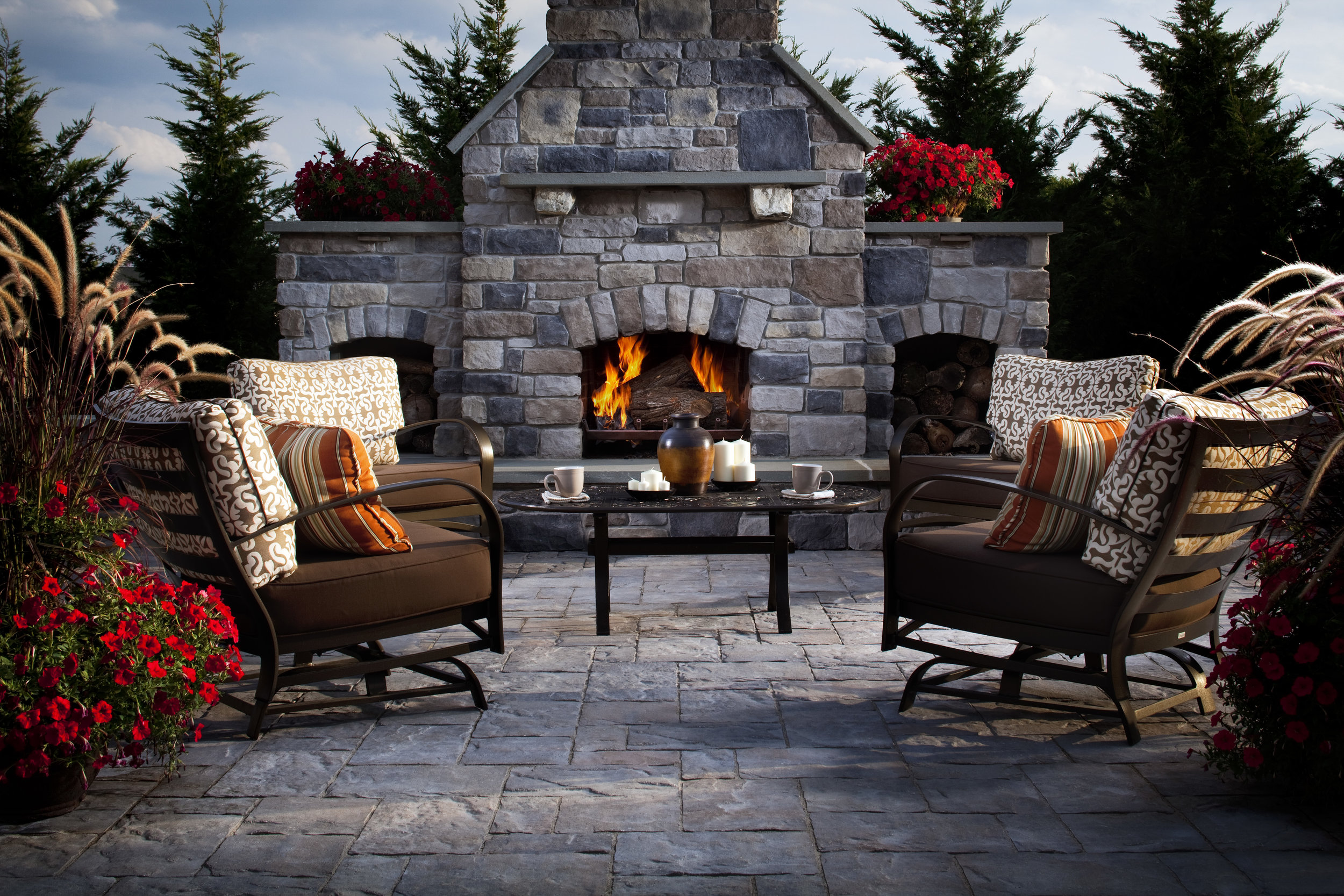 outdoor fireplace patio paver plantings outdoor room paradise relax wood burning natural gas
