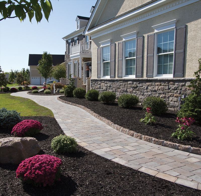 sidewalk walkway curb plantings landscape design front of home landscape