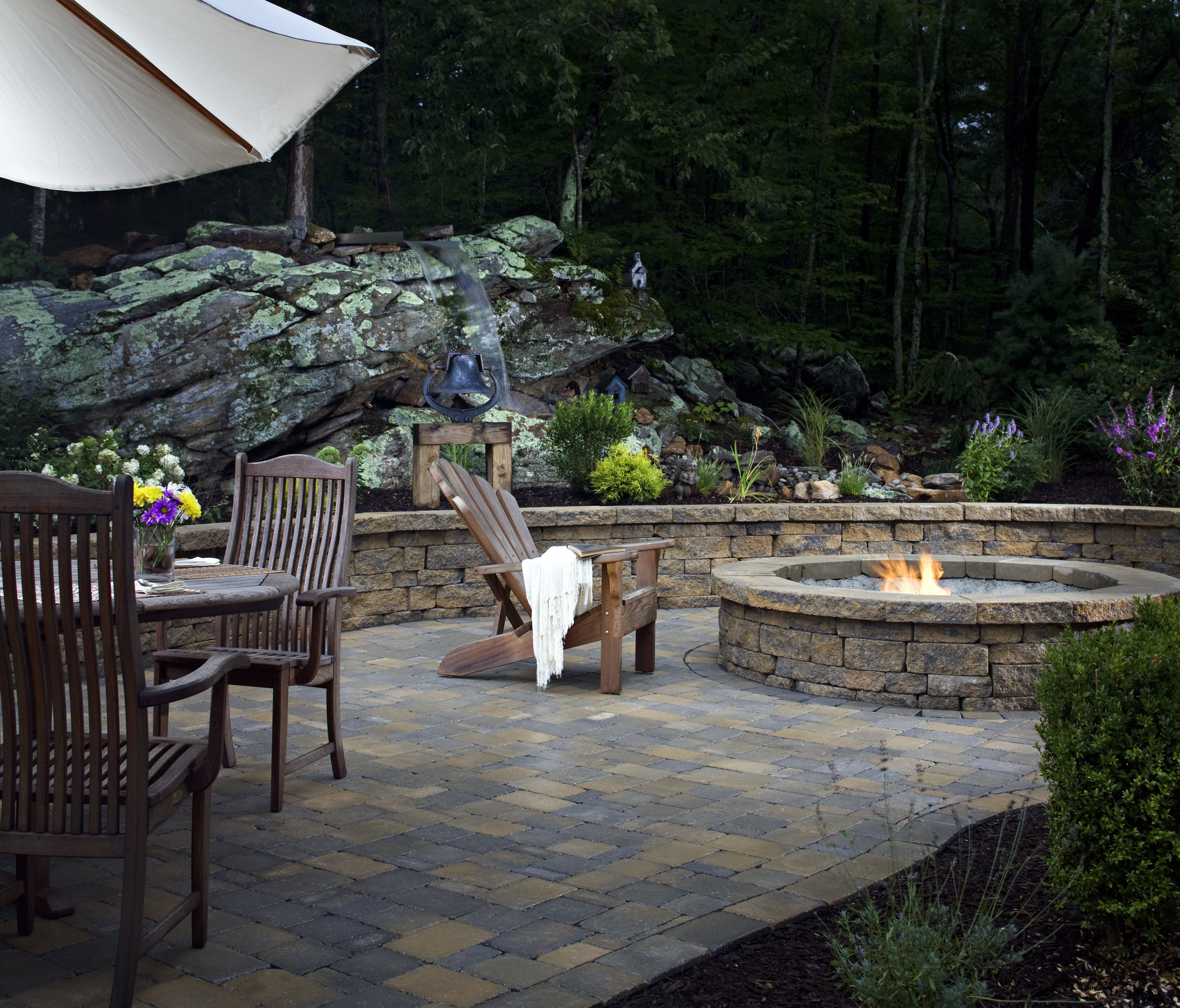 fire pit patio retaining wall outdoor room living landscape design