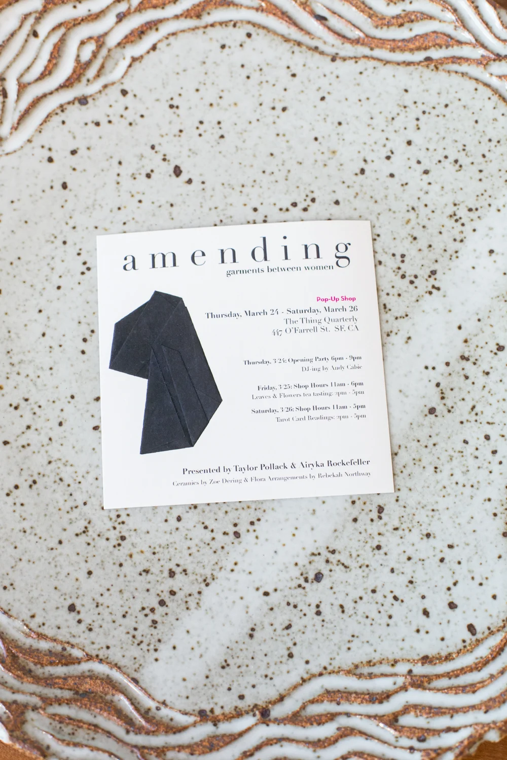 Amending Pop Up Shop at the Thing Quarterly San Francisco (Zoe Dering Ceramics)