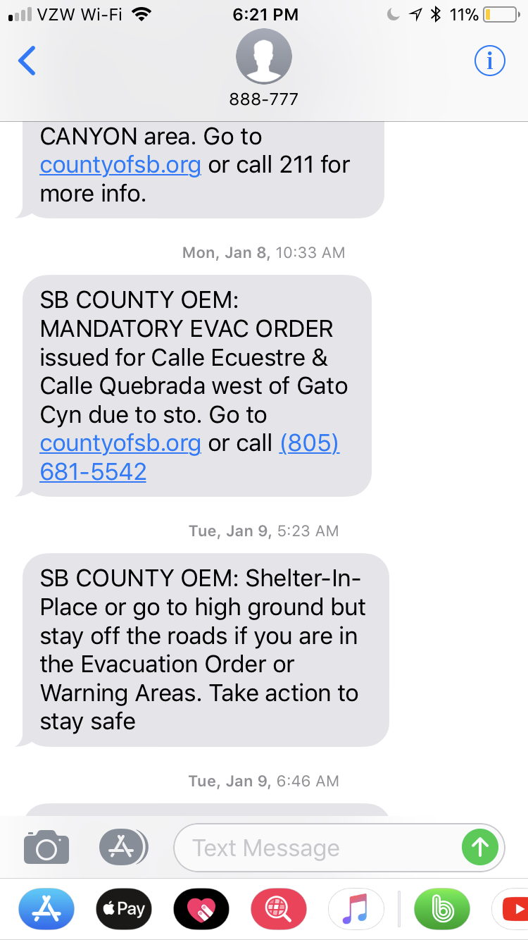 Montecito Mudslides - Santa Barbara County Text Alert 2