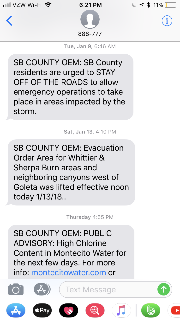 Montecito Mudslides - Santa Barbara County Text Alert 3