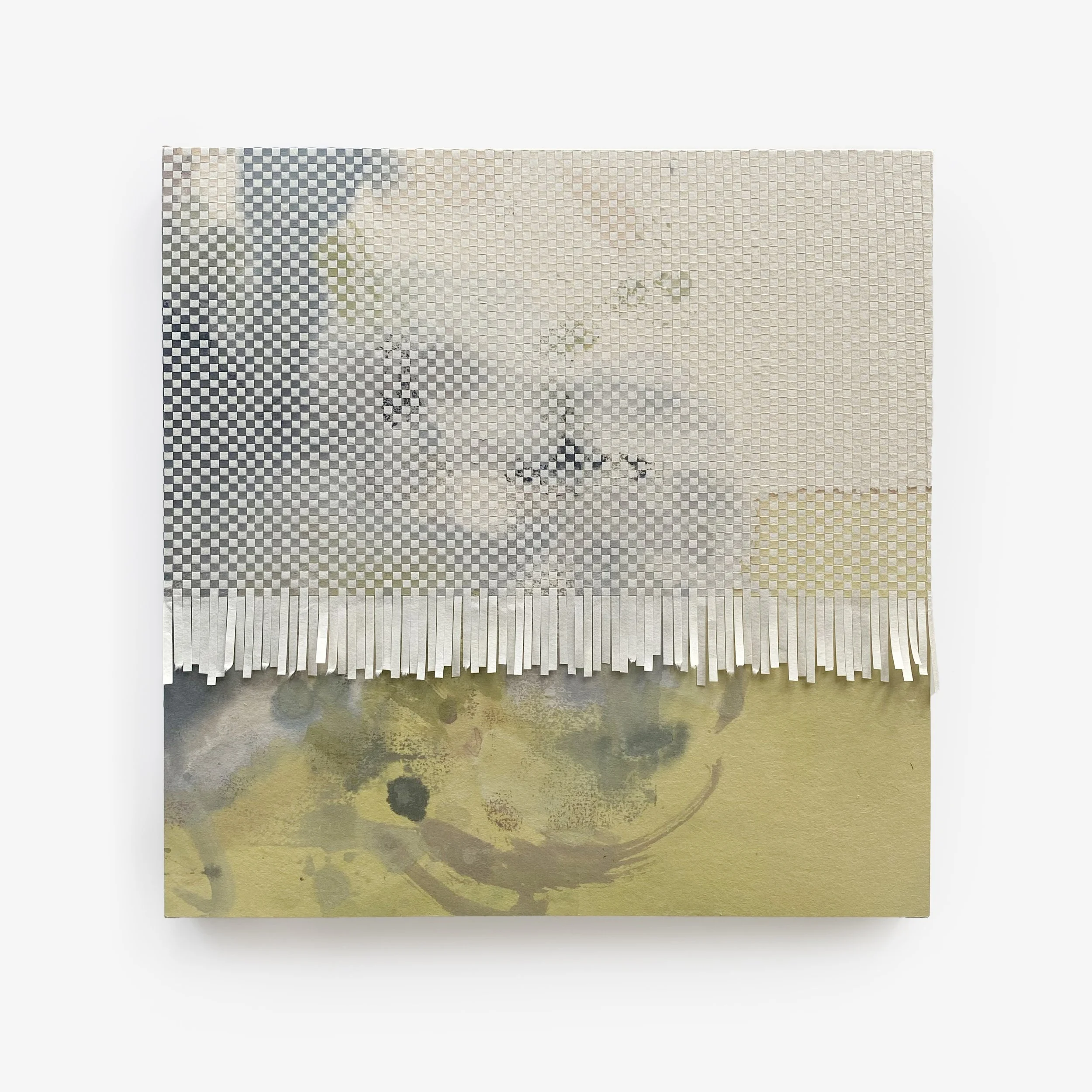 paper weaving, green watercolor, square wall art