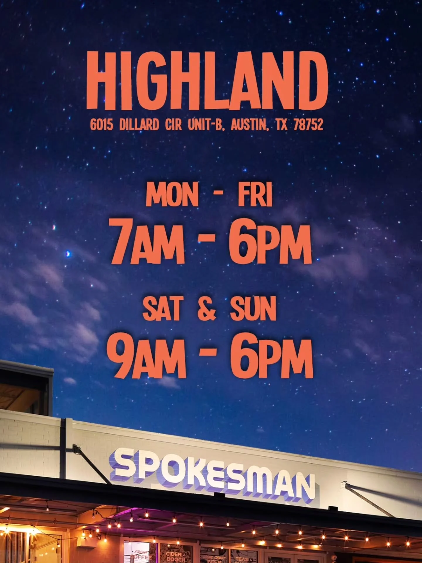 New Summer Hours for Spokesman - Highland.
Stay cool out there and make sure to drink plenty of cold brew 😉