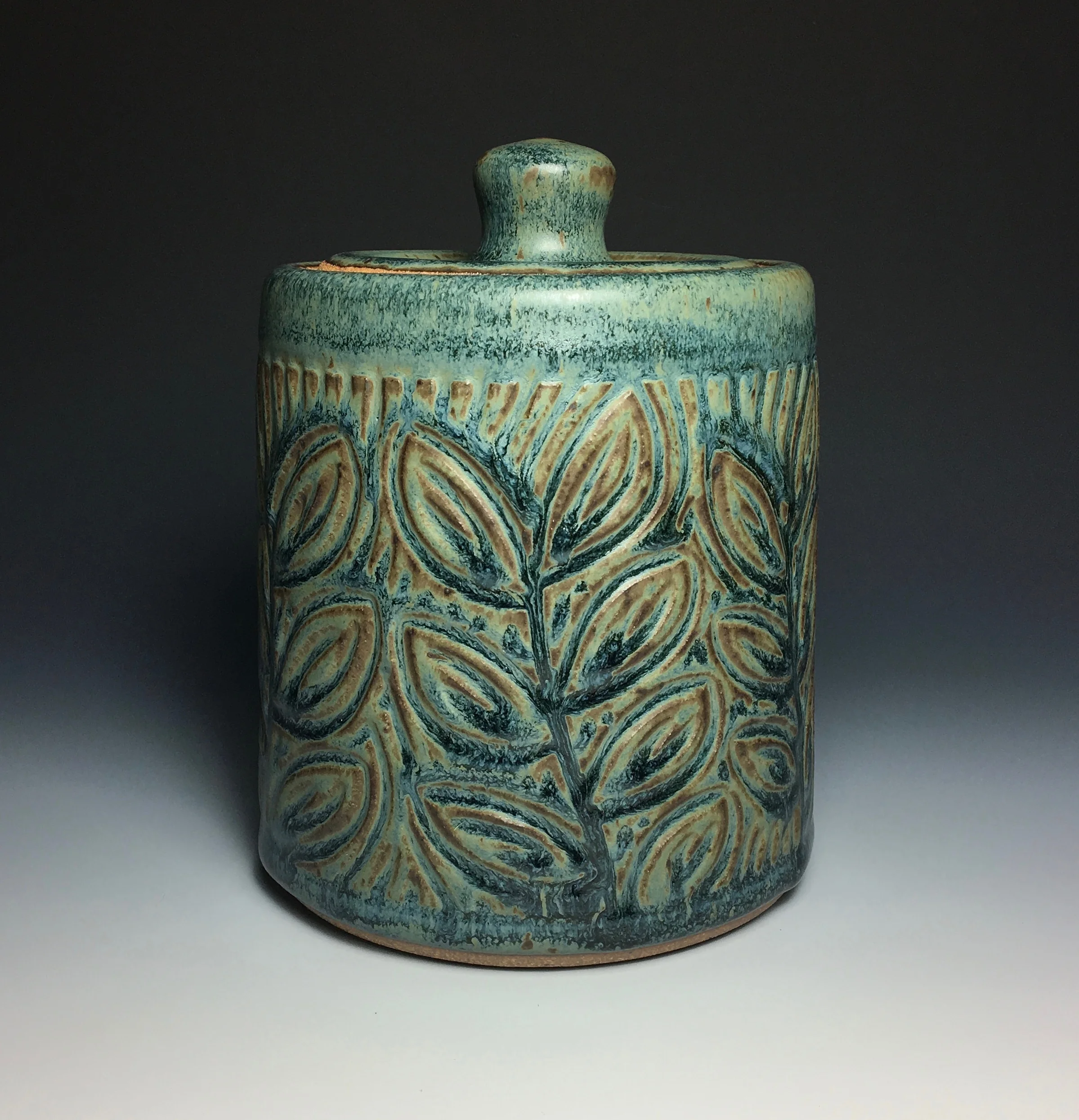 Blue Kitchen Storage Jar. Approximately eight inches tall by six inches wide.