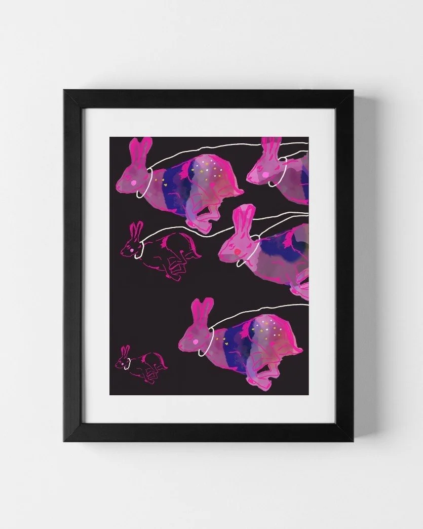 RABBITS RUNNING FINE ART PRINTS JOLYN THE ARTIST