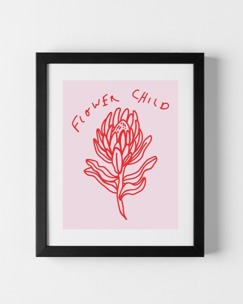 RED AND PINK PROTEA FLOWER ART PRINT CONTEMPORARY BRIGHT JOLYN NELSON