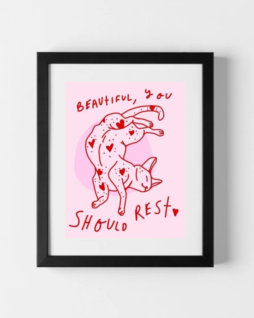 PINK AND RED BEAUTIFUL YOU CAT PRINT JOLYN THE ARTIST ART
