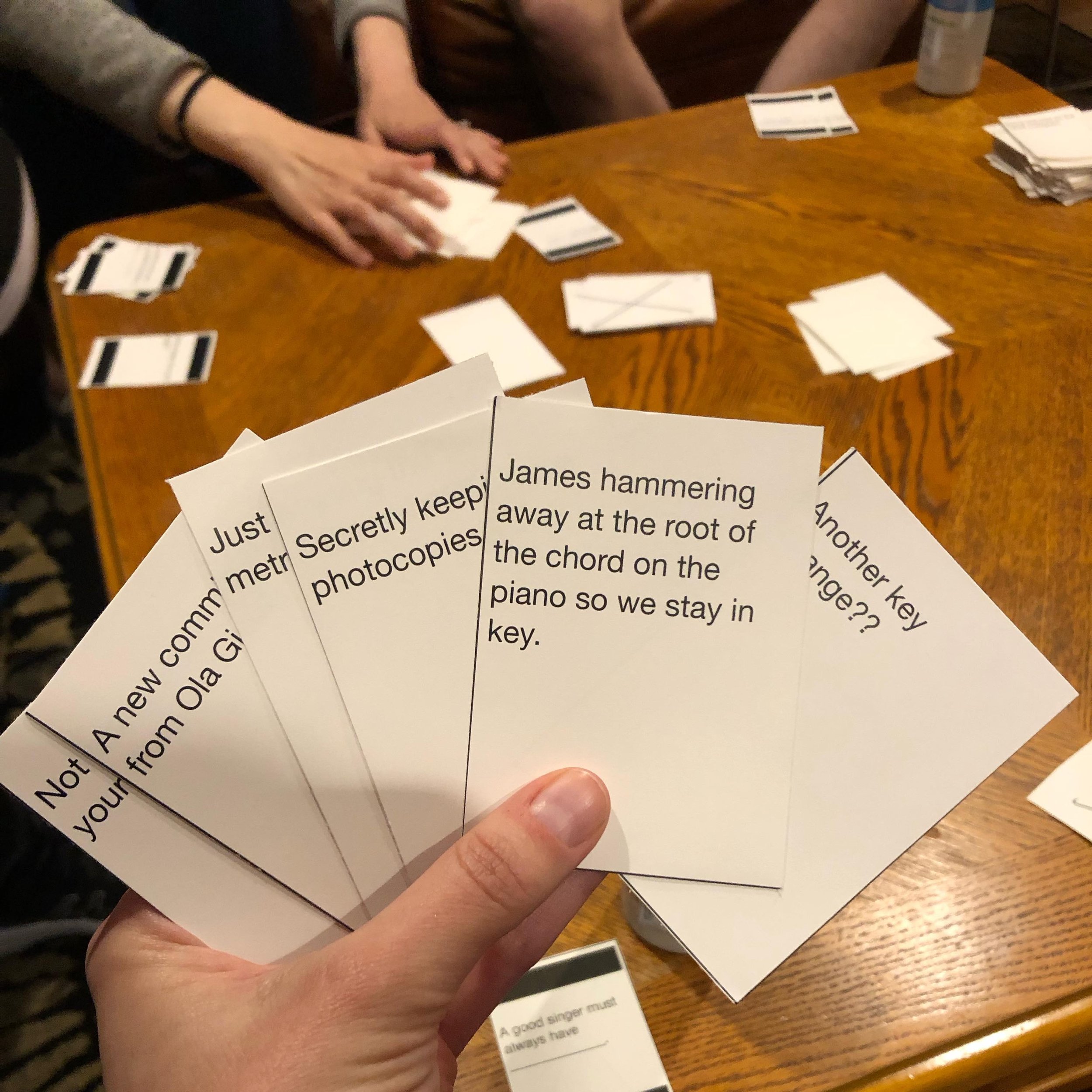 Signs that retreat weekend has officially begun, a rousing game of Cards Against Choral Singers 🎶 🃏 with this year&rsquo;s custom made expansion pack 😆 

#18thstsingers #choirretreat #DCmusic #DCchoir #shenanigans #anotherkeychange