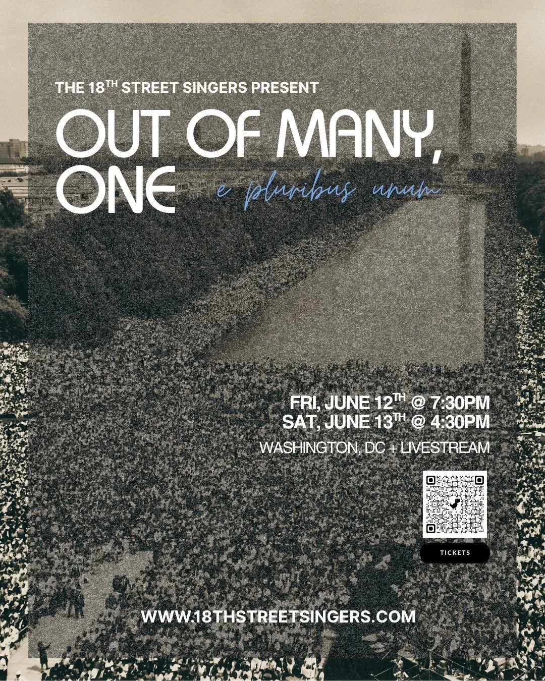 🚨 Spring Concert Tickets are on Sale Now! 🚨 Join us on Friday, June 12th and Saturday, June 13th for "Out of Many, One" -- both a musical celebration and a poignant charge: to continue the work of building a country where the many&mdash;v